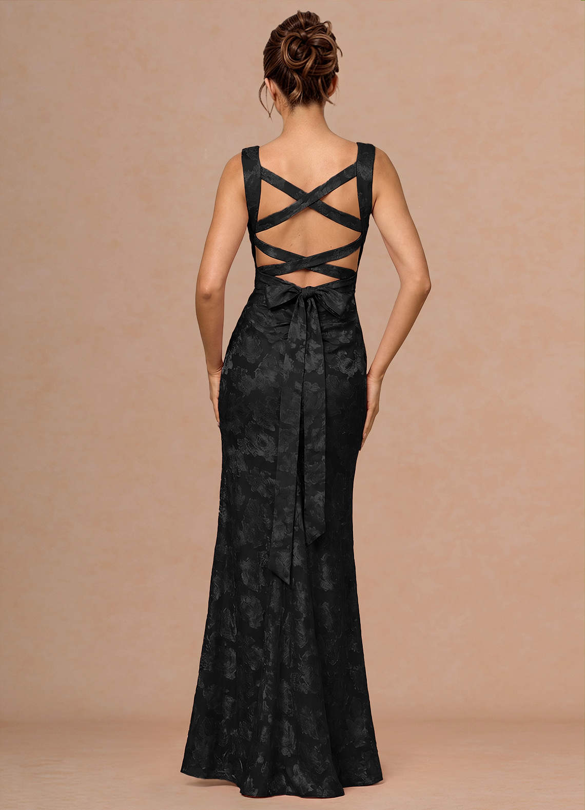 Rosalie Mermaid Cowl-Neck Fil Coupé Evening Dress in black