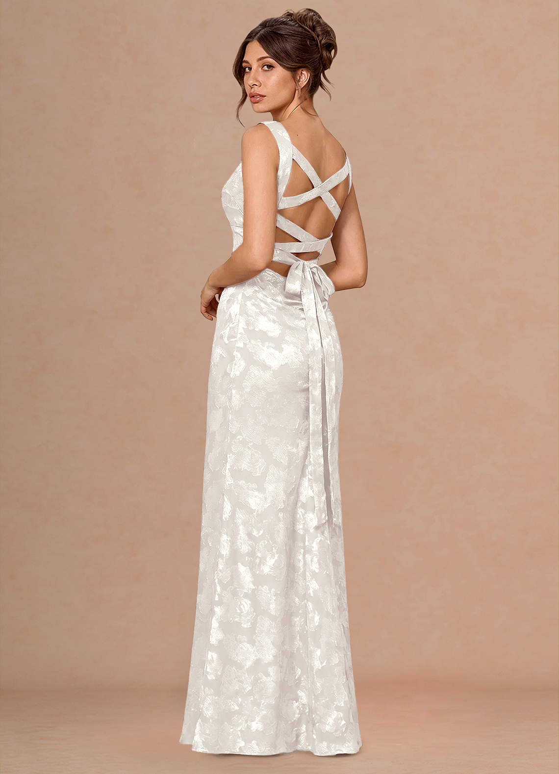 Rosalie Mermaid Cowl-Neck Fil Coupé Evening Dress in White