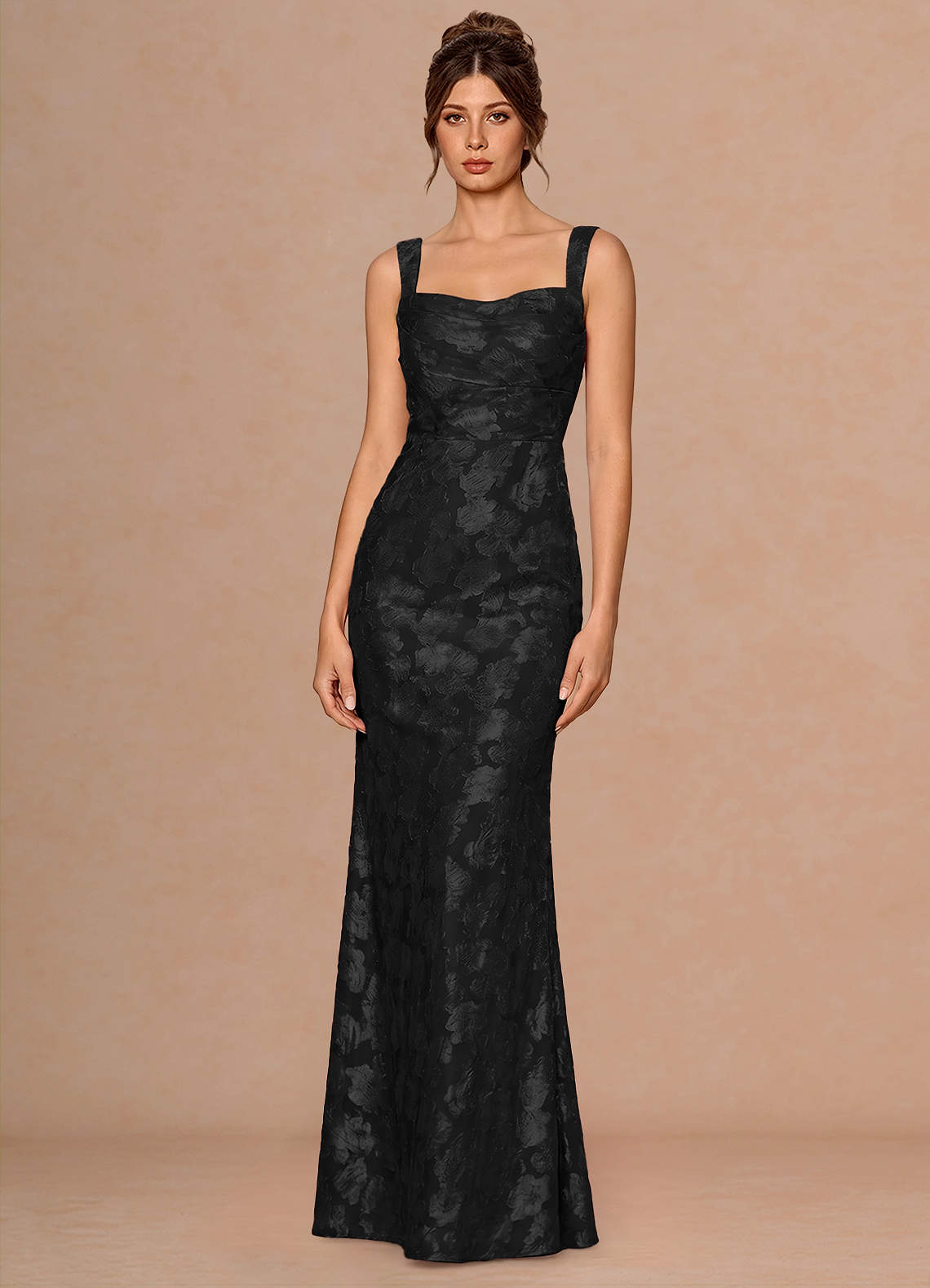 Rosalie Mermaid Cowl-Neck Fil Coupé Evening Dress in black