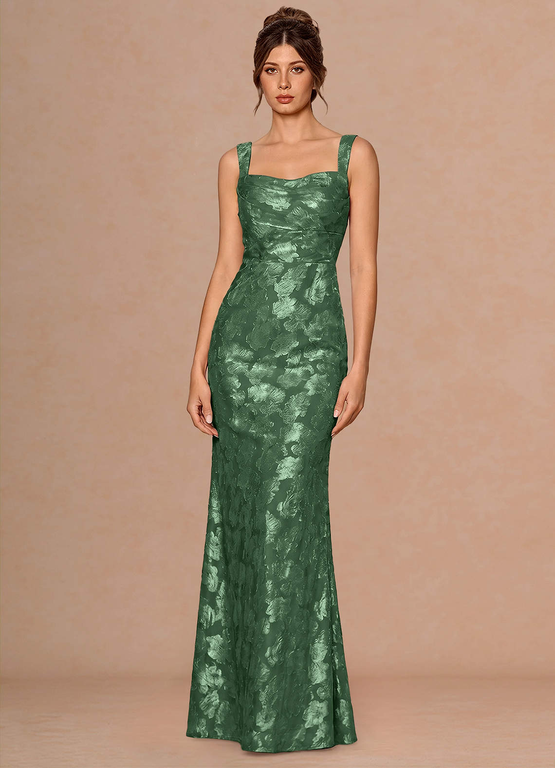 Rosalie Mermaid Cowl-Neck Fil Coupé Evening Dress in Eucalyptus