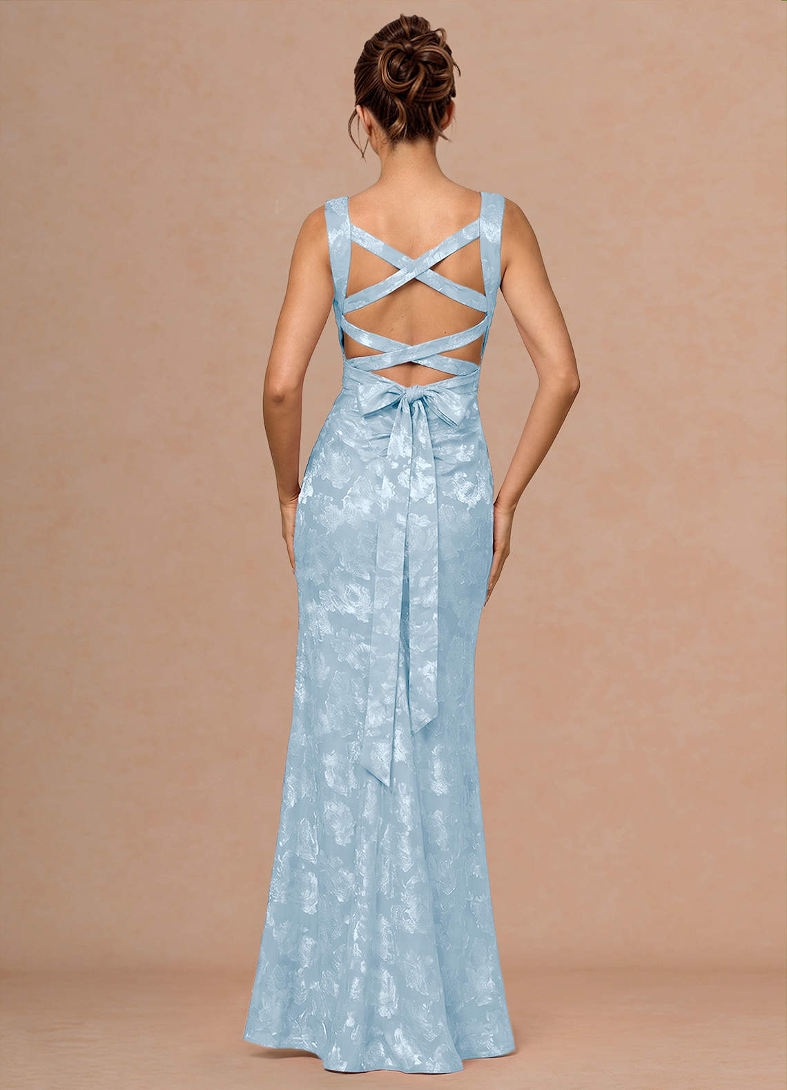 Rosalie Mermaid Cowl-Neck Fil Coupé Evening Dress in Powder Blue