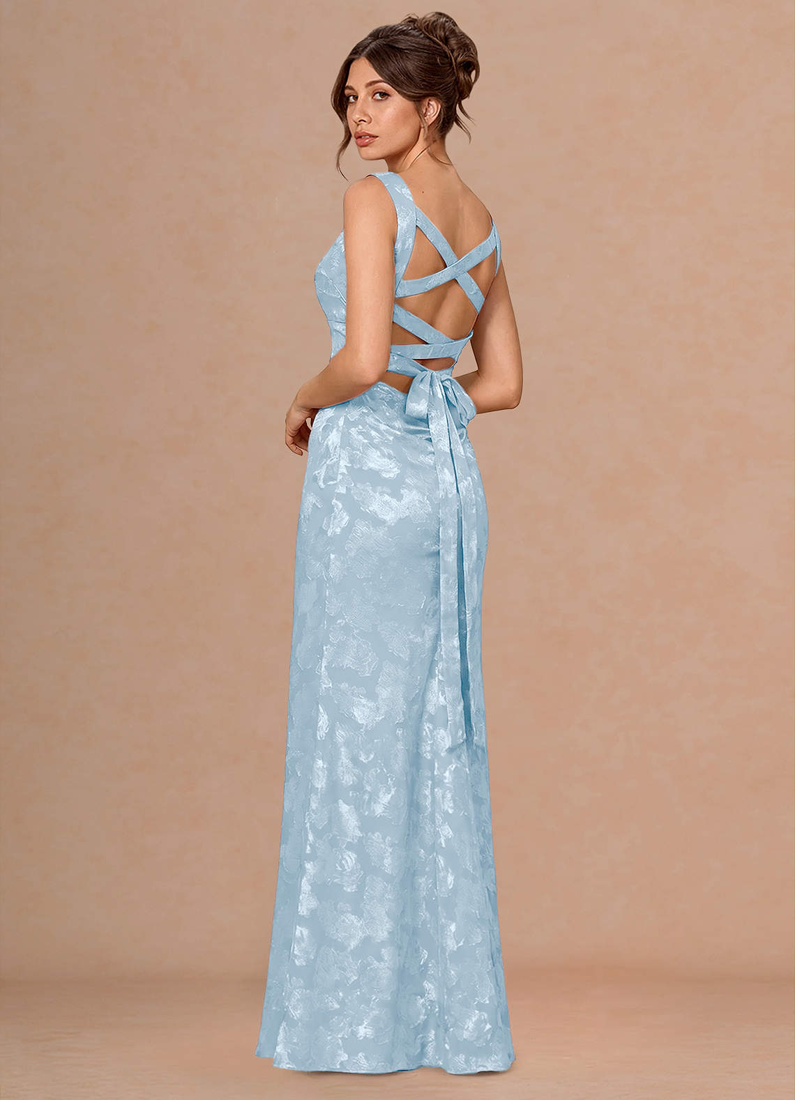 Rosalie Mermaid Cowl-Neck Fil Coupé Evening Dress in Powder Blue