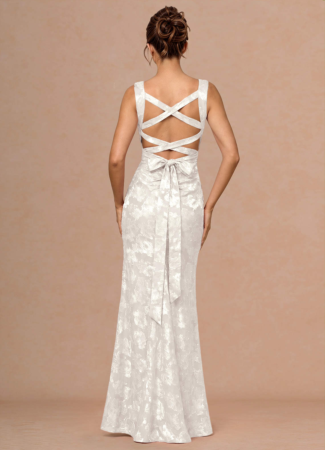 Rosalie Mermaid Cowl-Neck Fil Coupé Evening Dress in White