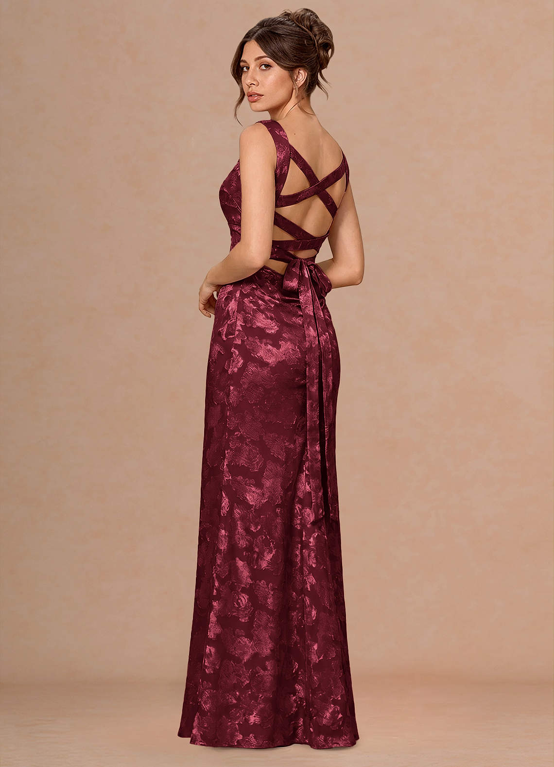 Rosalie Mermaid Cowl-Neck Fil Coupé Evening Dress in Wine
