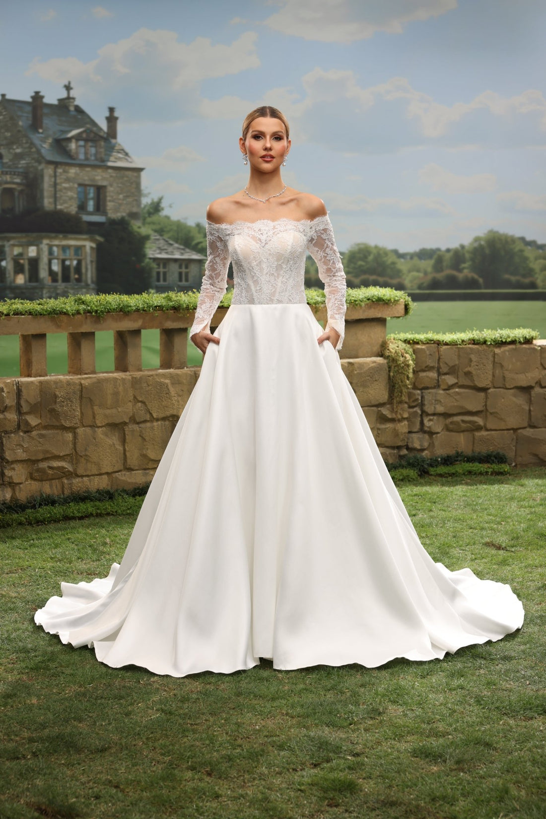 Rosalienne A-Line Off-the-Shoulder Sweetheart wedding dress — front view