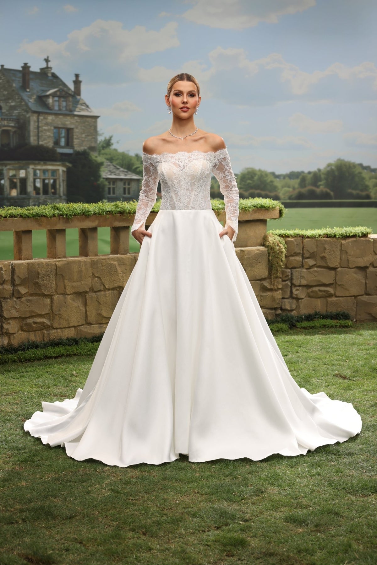 Rosalienne A-Line Off-the-Shoulder Sweetheart wedding dress — front view