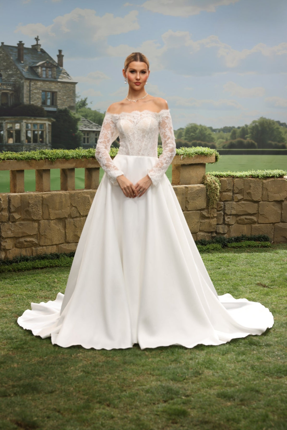 Rosalienne A-Line Off-the-Shoulder Sweetheart wedding dress — front view