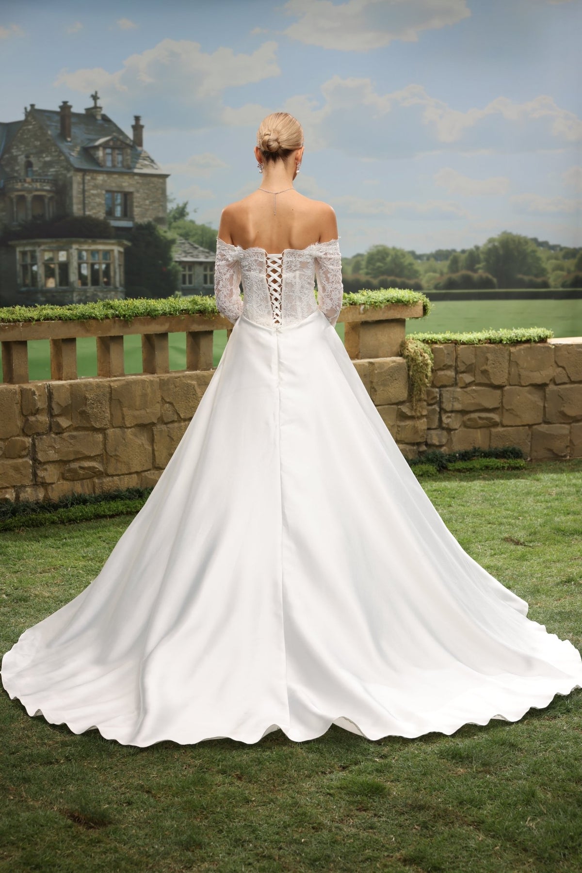 Rosalienne A-Line Off-the-Shoulder Sweetheart wedding dress — back view