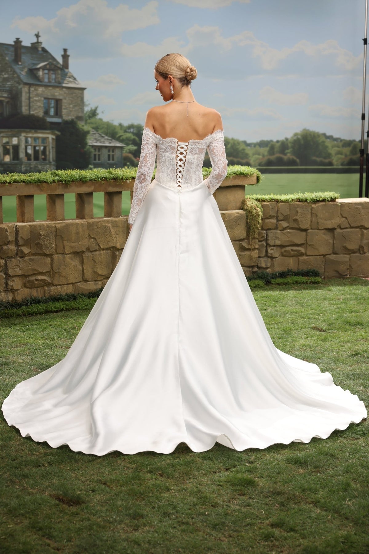 Rosalienne A-Line Off-the-Shoulder Sweetheart wedding dress — back view