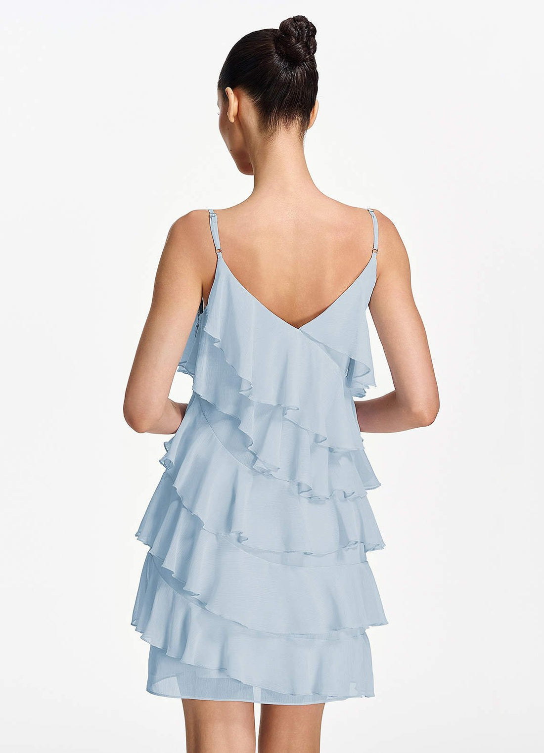 Rosalivetta A-Line Mini V-Neck Ruffle Chiffon Prom Dress in Sky Blue