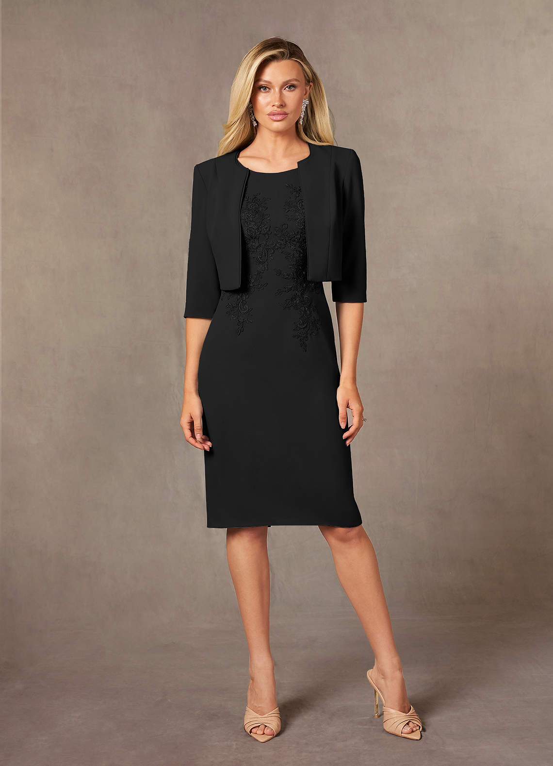 Ryne Sheath Scoop-Neck Lace and Stretch Crepe Mother of the Bride Dress in black