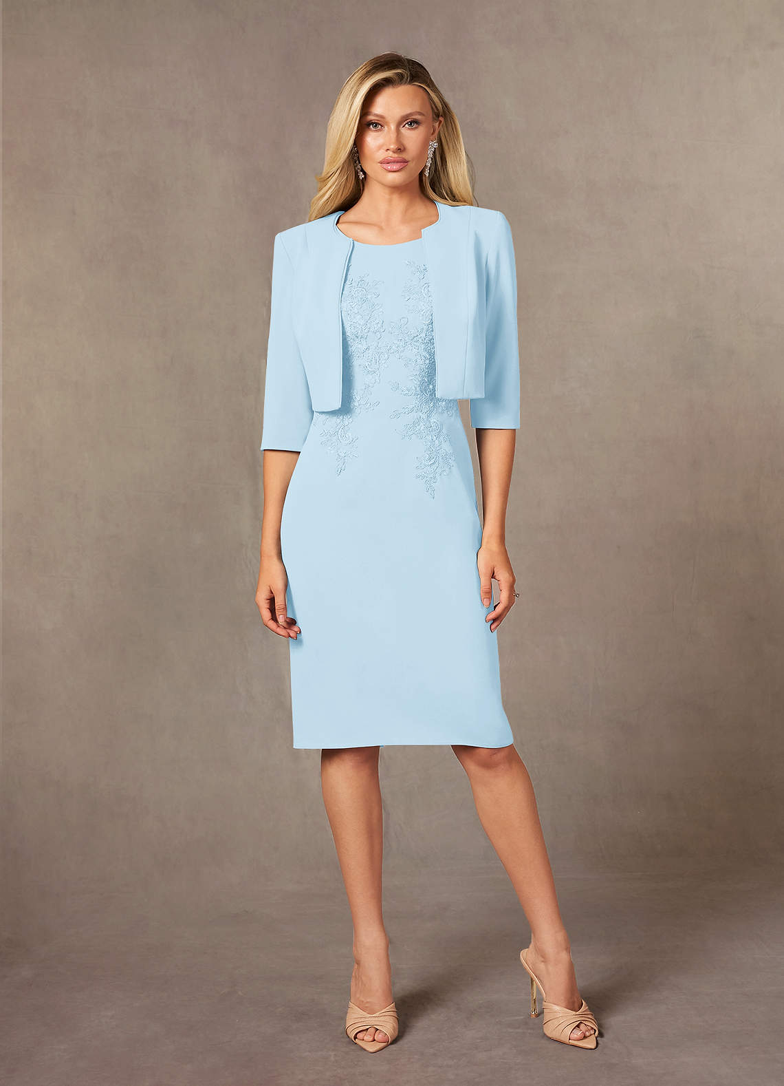 Ryne Sheath Scoop-Neck Lace and Stretch Crepe Mother of the Bride Dress in Sky Blue