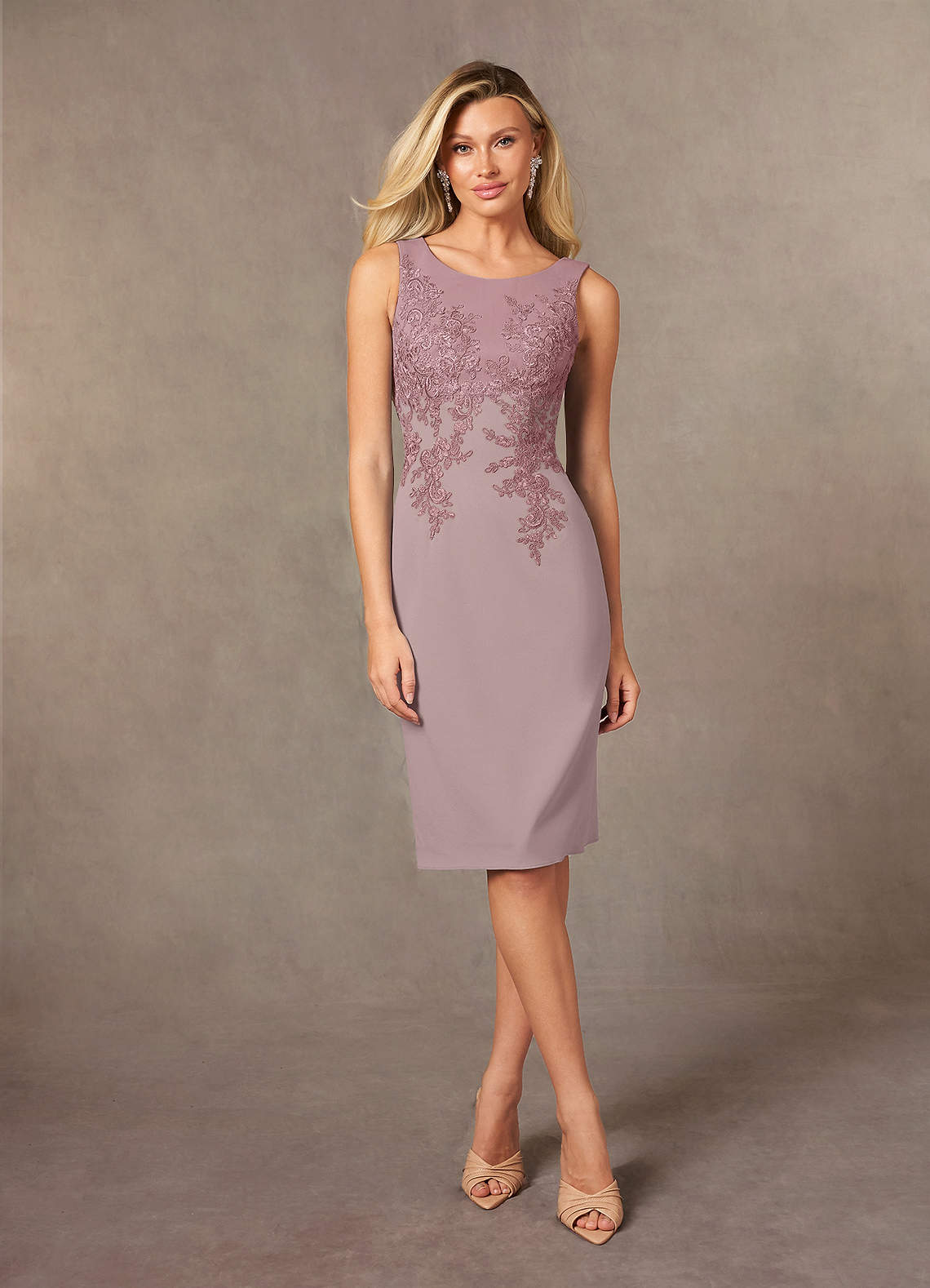 Ryne Sheath Scoop-Neck Lace and Stretch Crepe Mother of the Bride Dress in Dusty rose/Dusk