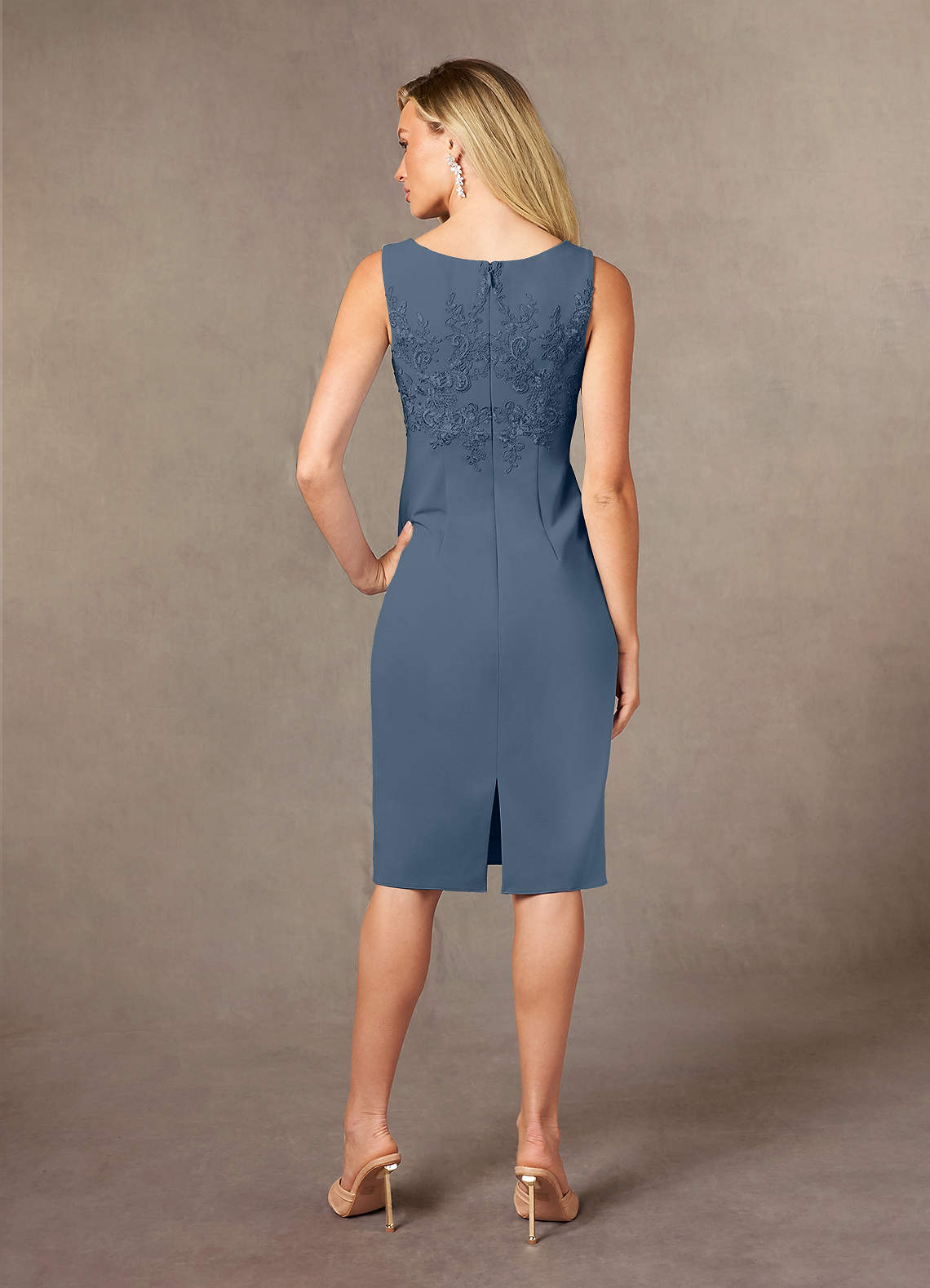 Ryne Sheath Scoop-Neck Lace and Stretch Crepe Mother of the Bride Dress in Twilight