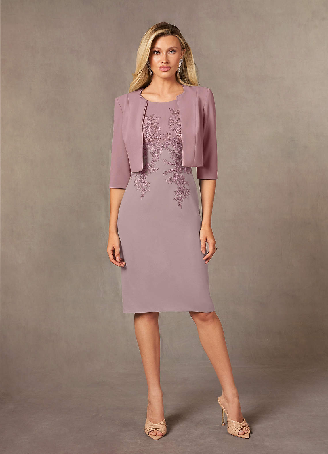 Ryne Sheath Scoop-Neck Lace and Stretch Crepe Mother of the Bride Dress in Dusty rose/Dusk