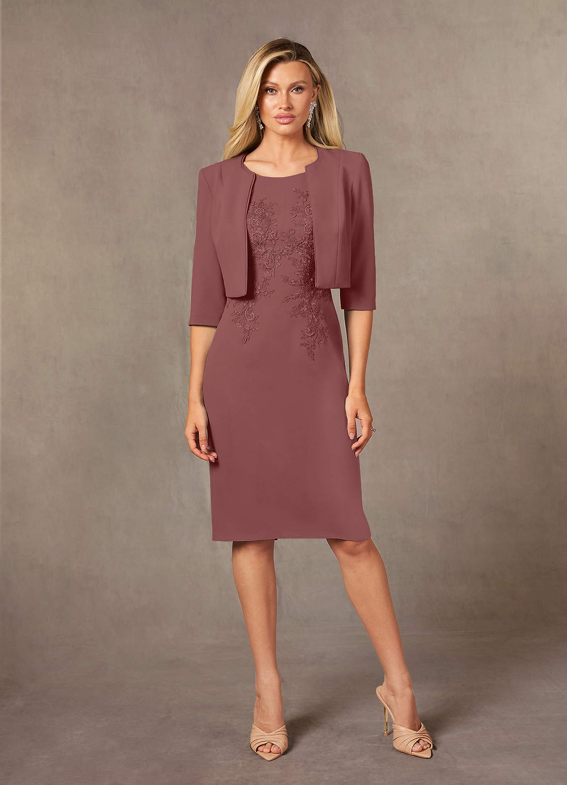 Ryne Sheath Scoop-Neck Lace and Stretch Crepe Mother of the Bride Dress in Desert Rose