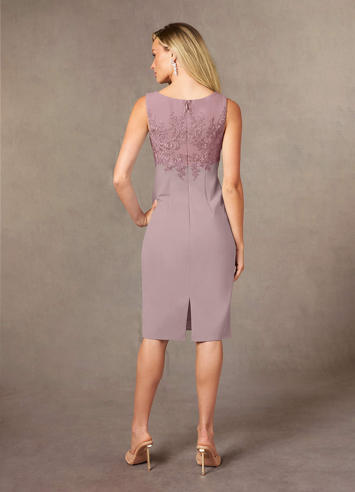 Ryne Sheath Scoop-Neck Lace and Stretch Crepe Mother of the Bride Dress in Dusty rose/Dusk