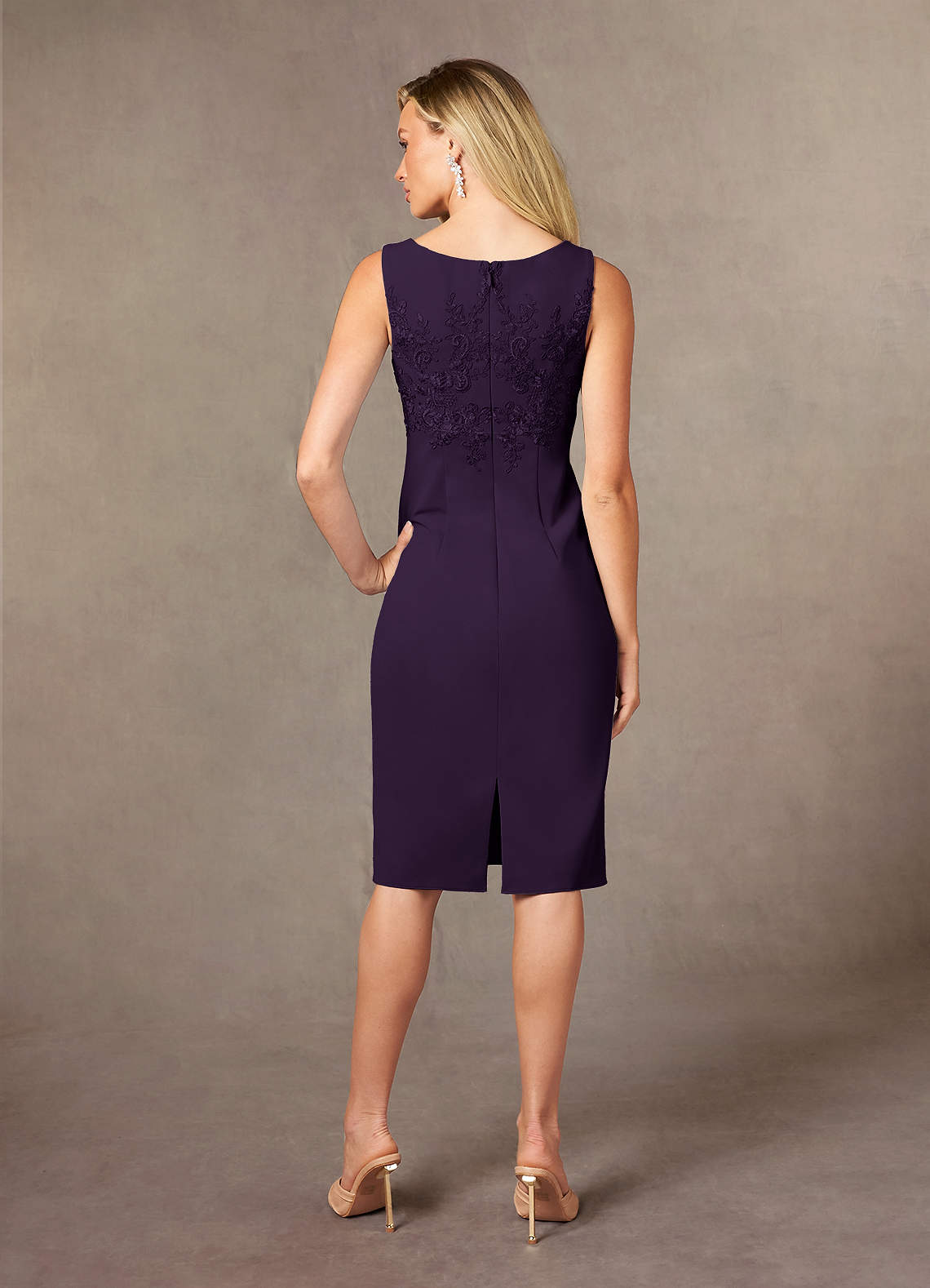 Ryne Sheath Scoop-Neck Lace and Stretch Crepe Mother of the Bride Dress in Plum