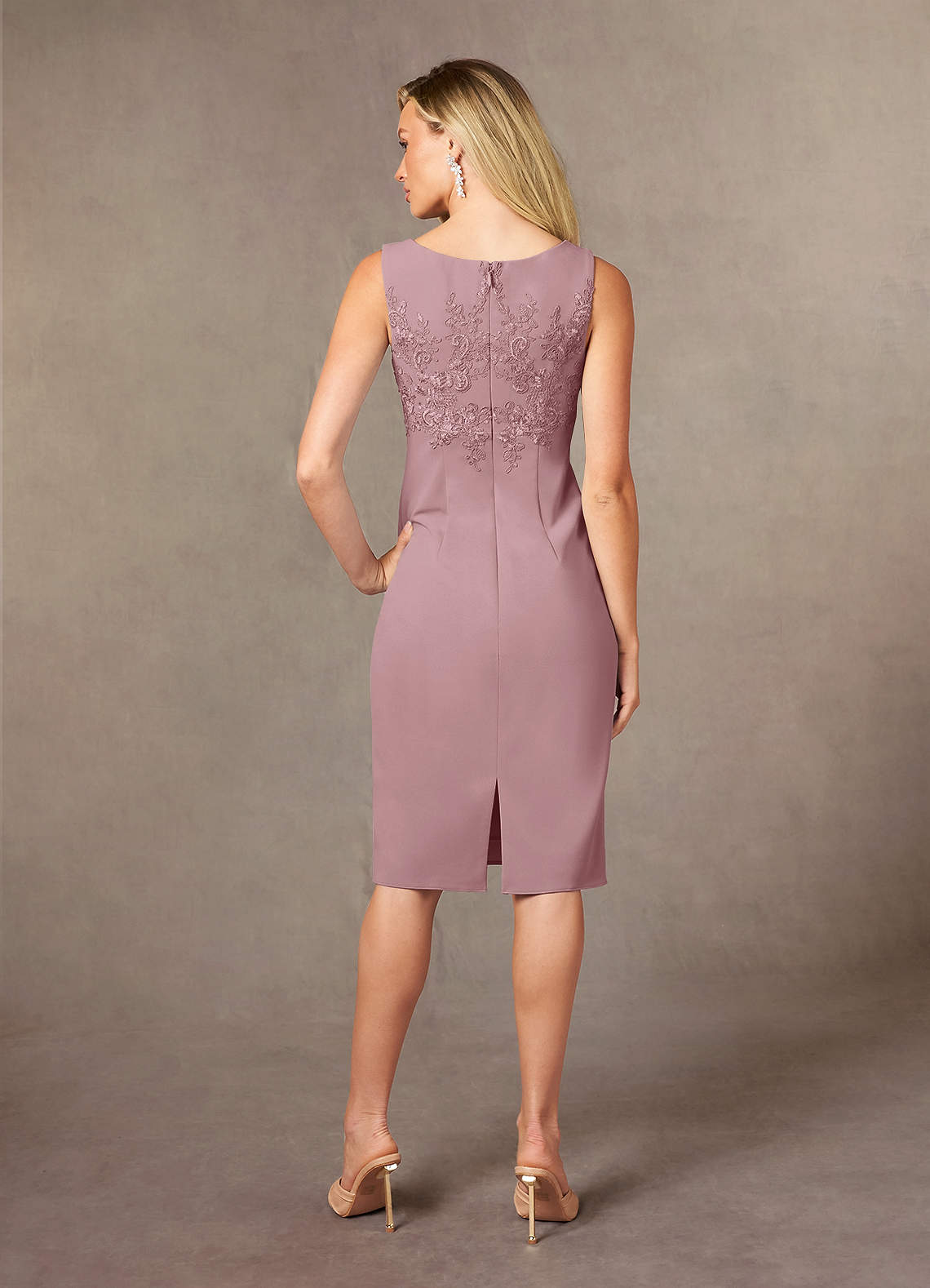 Ryne Sheath Scoop-Neck Lace and Stretch Crepe Mother of the Bride Dress in Dusty Rose