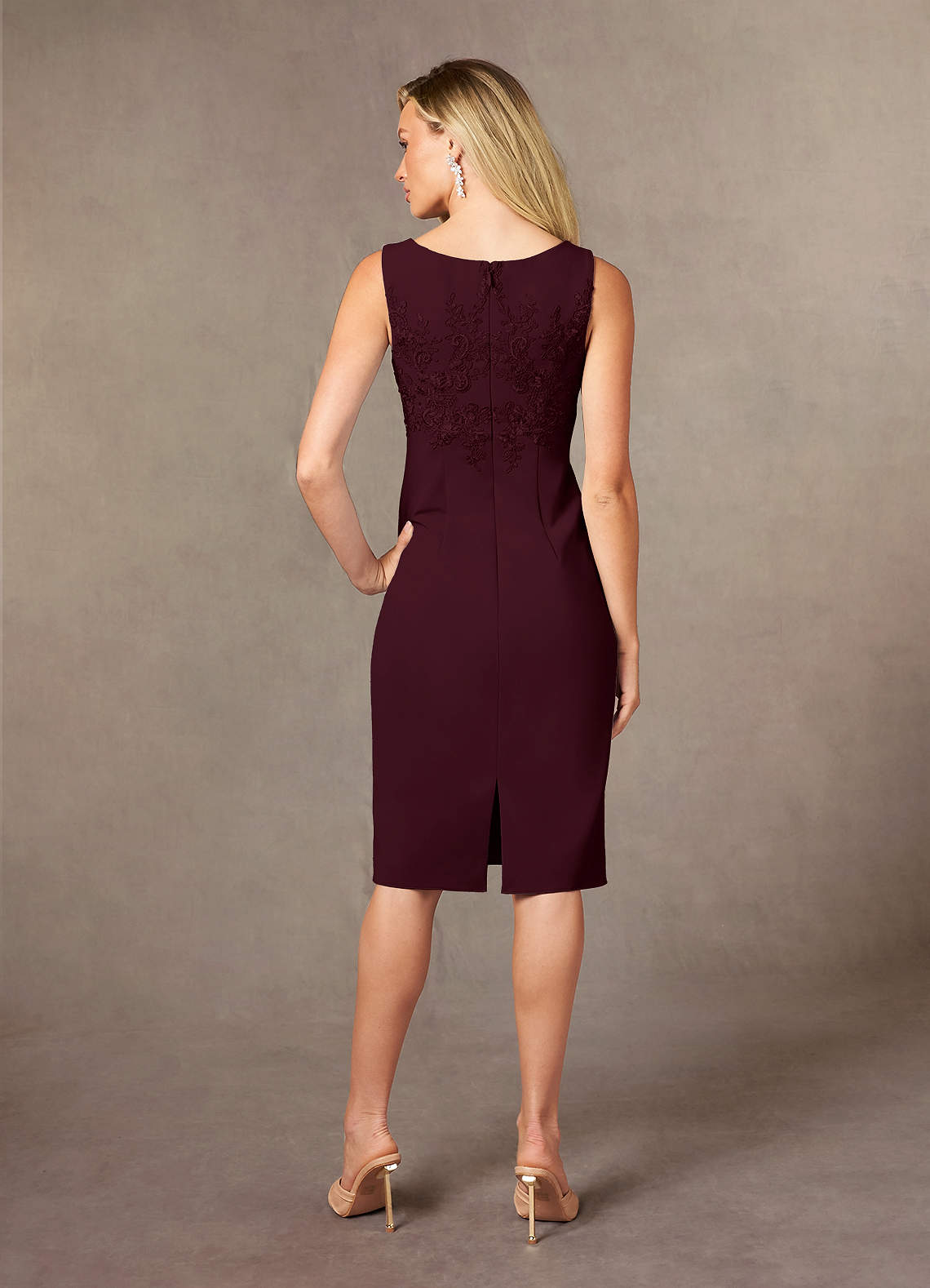 Ryne Sheath Scoop-Neck Lace and Stretch Crepe Mother of the Bride Dress in Cabernet