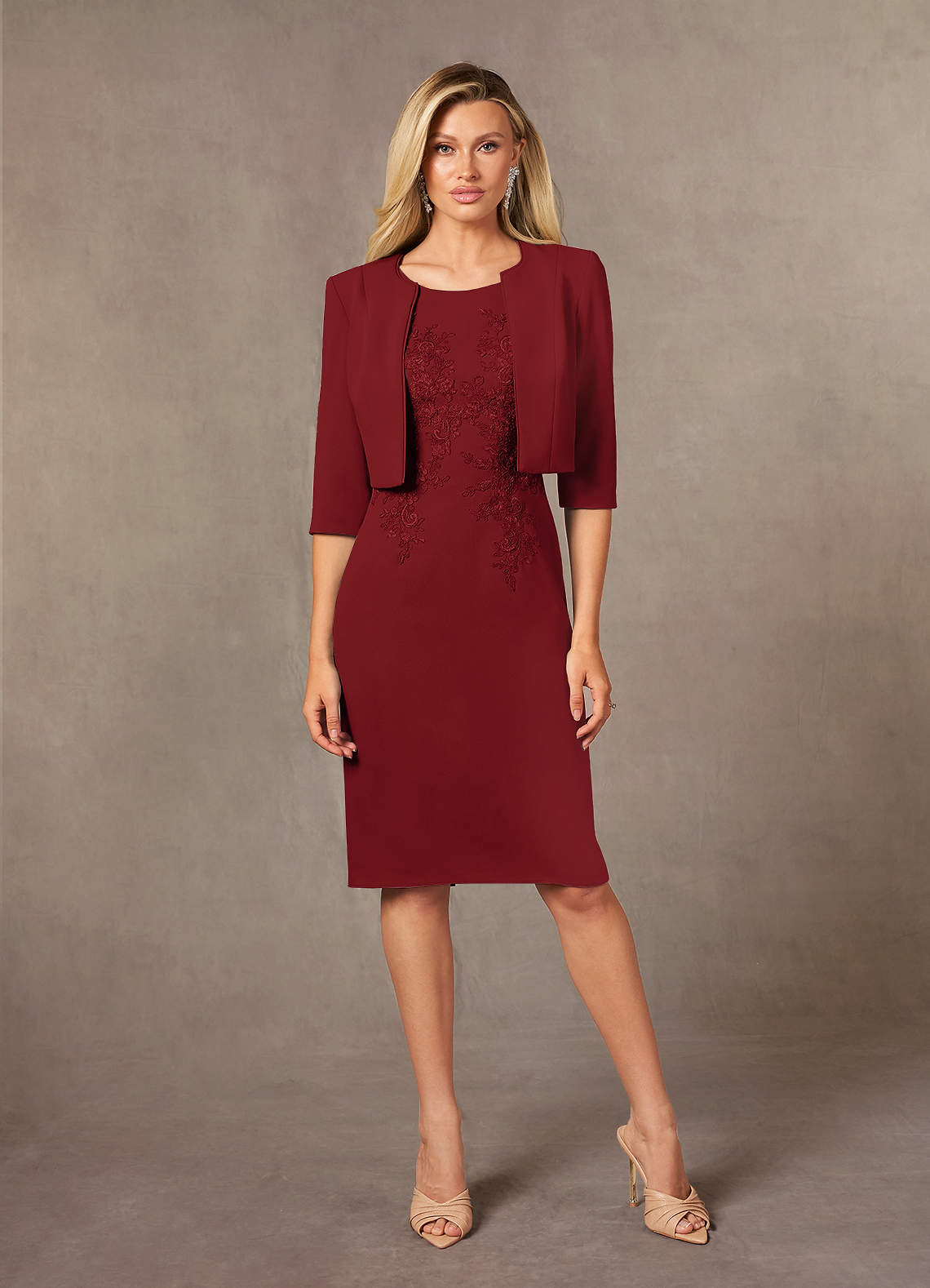 Ryne Sheath Scoop-Neck Lace and Stretch Crepe Mother of the Bride Dress in Rust