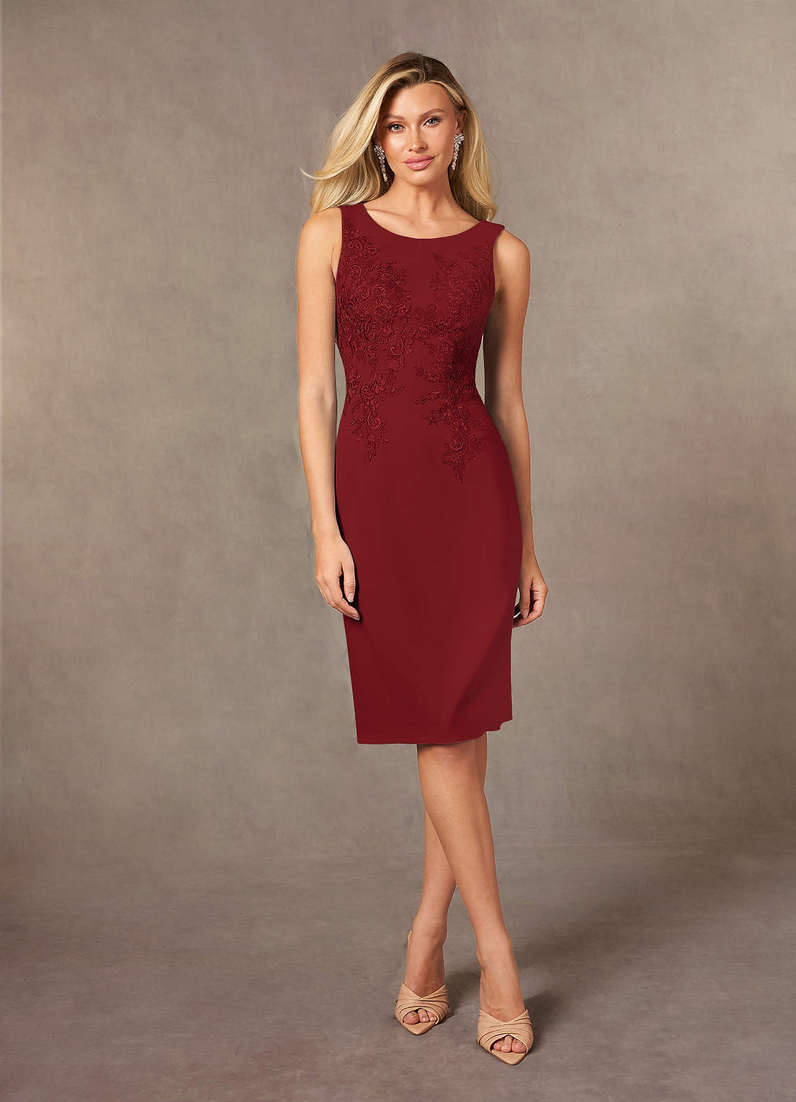 Ryne Sheath Scoop-Neck Lace and Stretch Crepe Mother of the Bride Dress in Rust