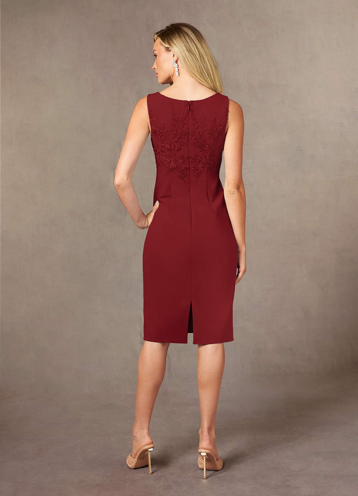 Ryne Sheath Scoop-Neck Lace and Stretch Crepe Mother of the Bride Dress in Rust
