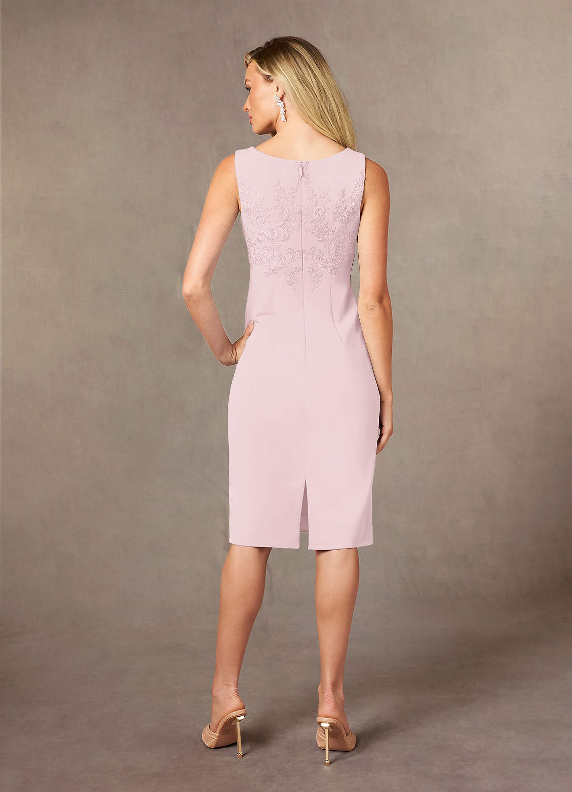 Ryne Sheath Scoop-Neck Lace and Stretch Crepe Mother of the Bride Dress in Blushing Pink