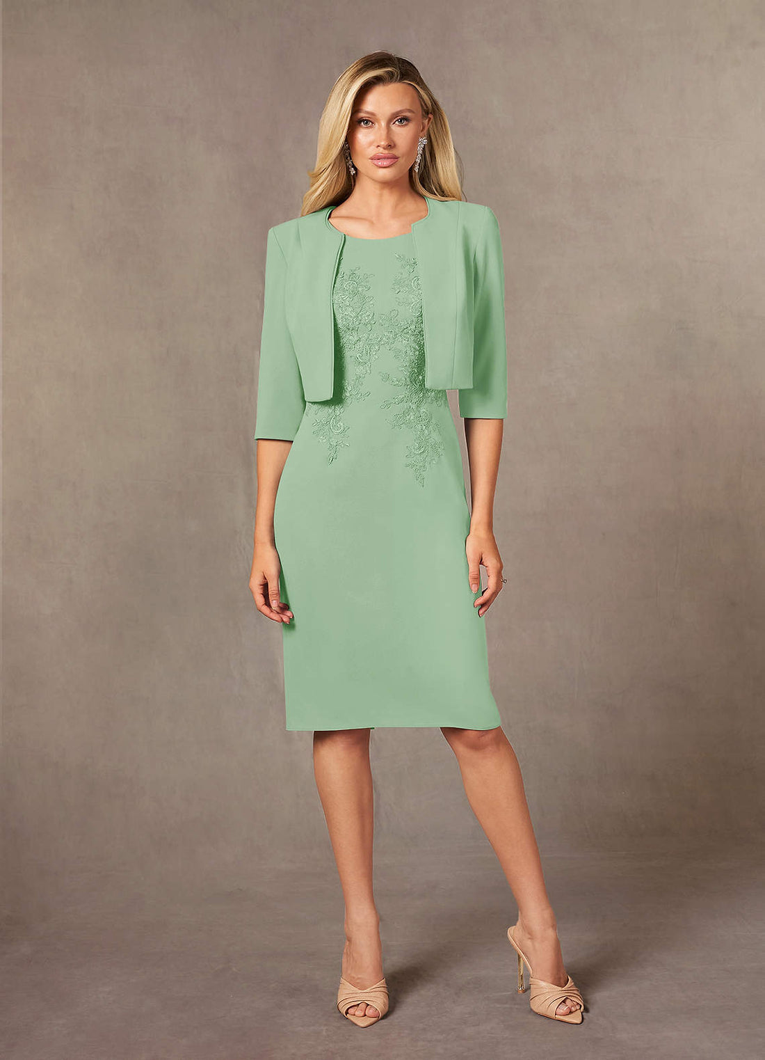 Ryne Sheath Scoop-Neck Lace and Stretch Crepe Mother of the Bride Dress in Dusty Sage