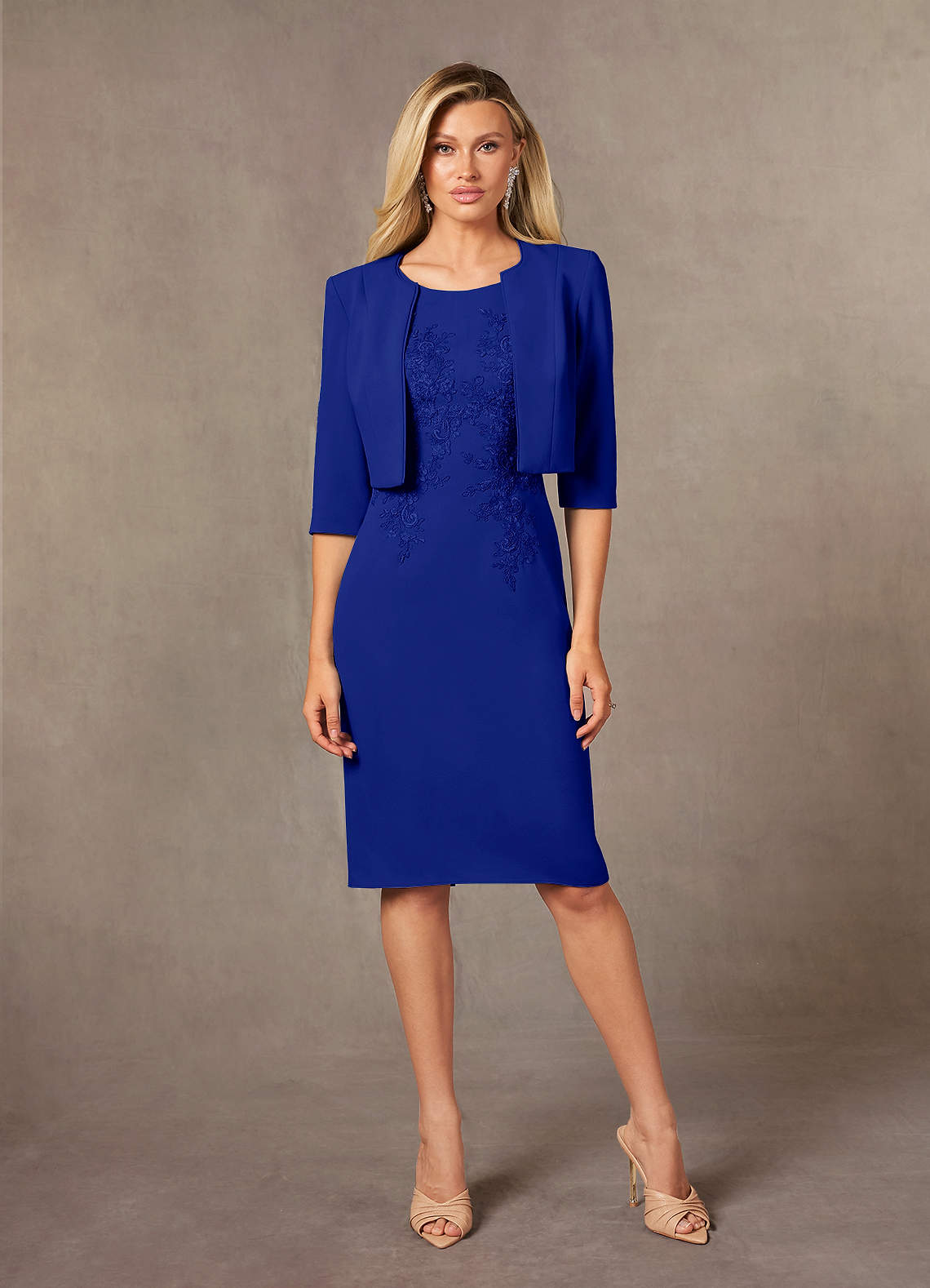 Ryne Sheath Scoop-Neck Lace and Stretch Crepe Mother of the Bride Dress in Royal Blue