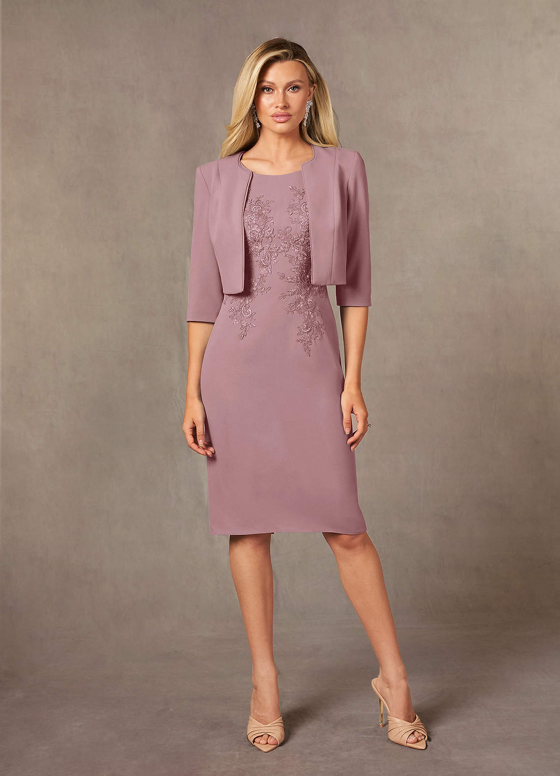 Ryne Sheath Scoop-Neck Lace and Stretch Crepe Mother of the Bride Dress in Dusty Rose