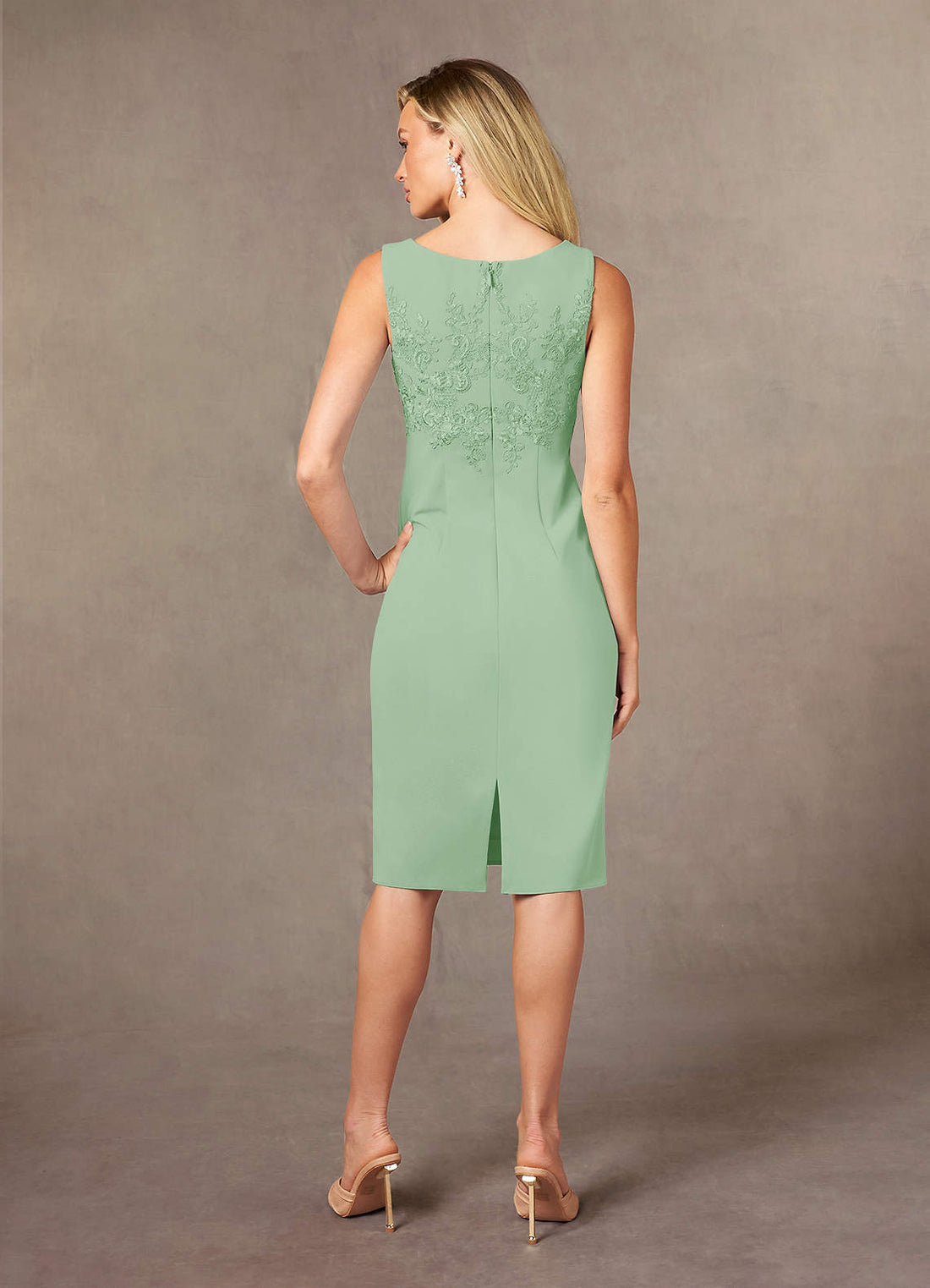 Ryne Sheath Scoop-Neck Lace and Stretch Crepe Mother of the Bride Dress in Dusty Sage