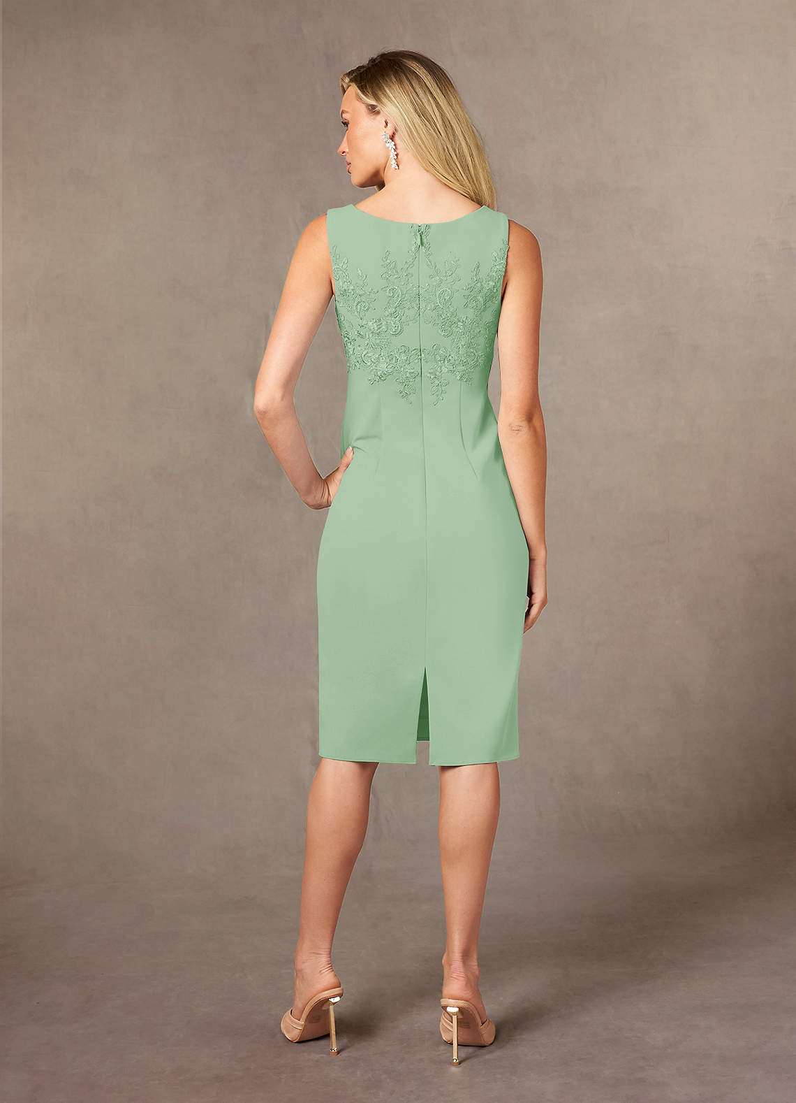 Ryne Sheath Scoop-Neck Lace and Stretch Crepe Mother of the Bride Dress in Dusty Sage