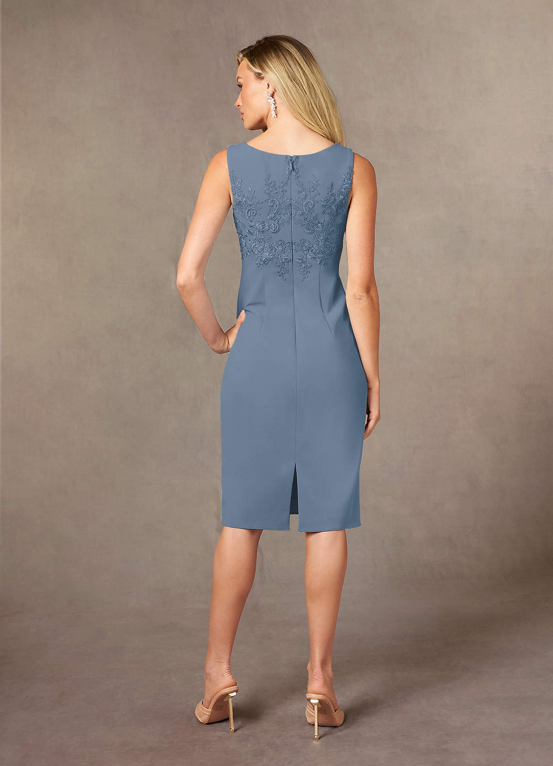 Ryne Sheath Scoop-Neck Lace and Stretch Crepe Mother of the Bride Dress in dusty blue