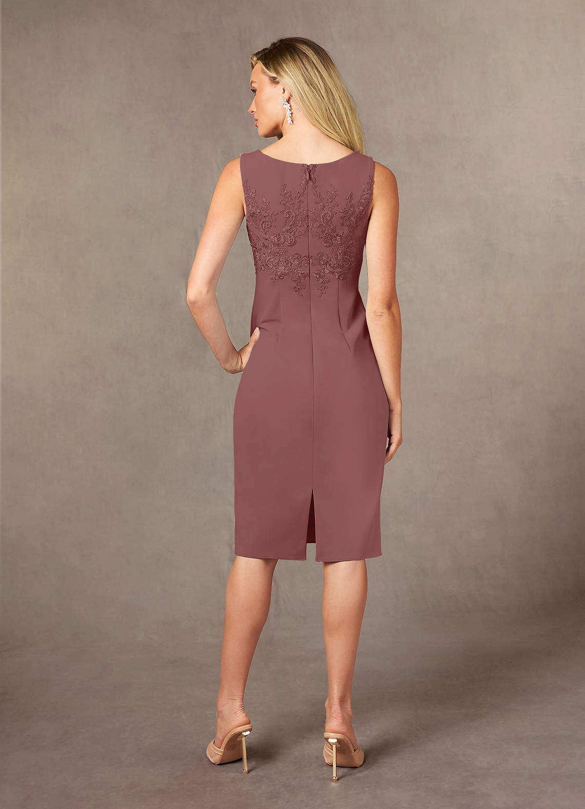 Ryne Sheath Scoop-Neck Lace and Stretch Crepe Mother of the Bride Dress in Desert Rose