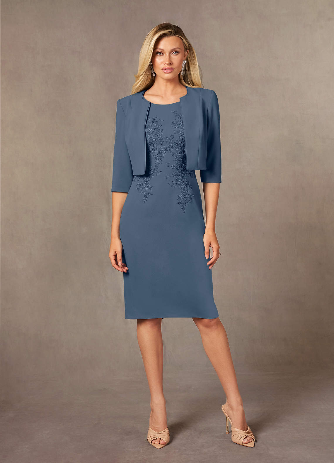Ryne Sheath Scoop-Neck Lace and Stretch Crepe Mother of the Bride Dress in Twilight