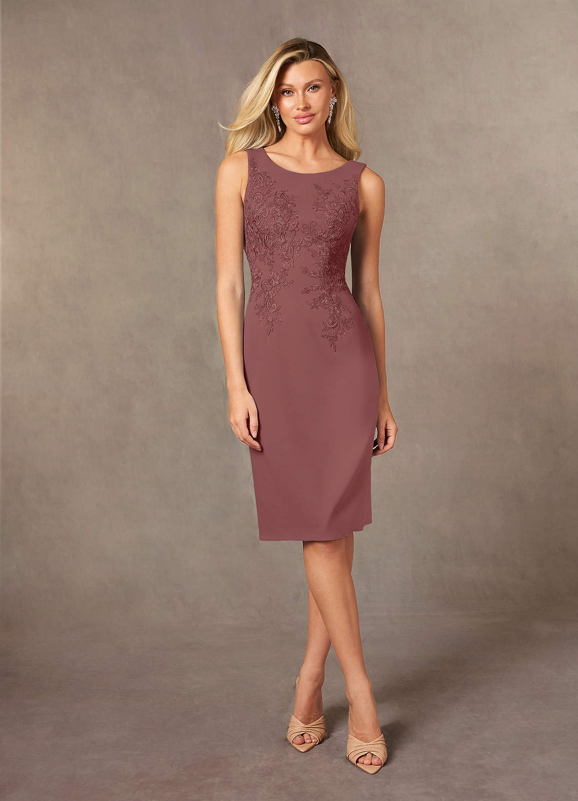 Ryne Sheath Scoop-Neck Lace and Stretch Crepe Mother of the Bride Dress in Desert Rose