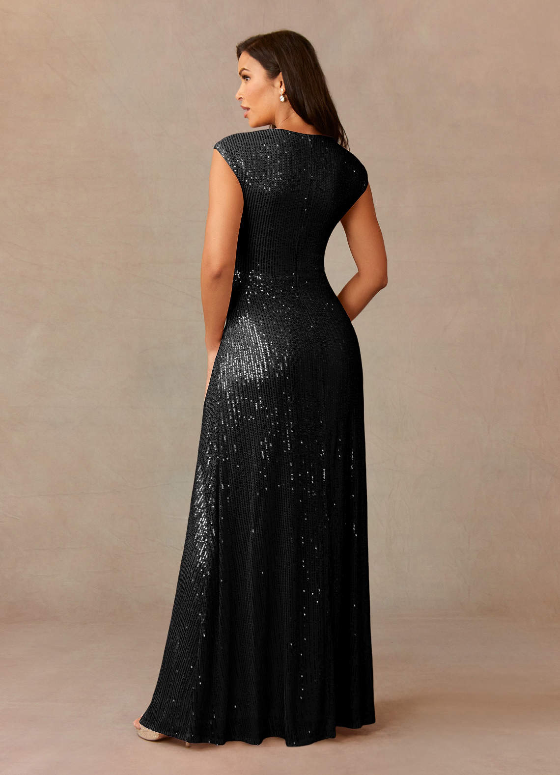 Sacramento A-Line V-Neck Sequined Tulle Mother of the Bride Dress in black