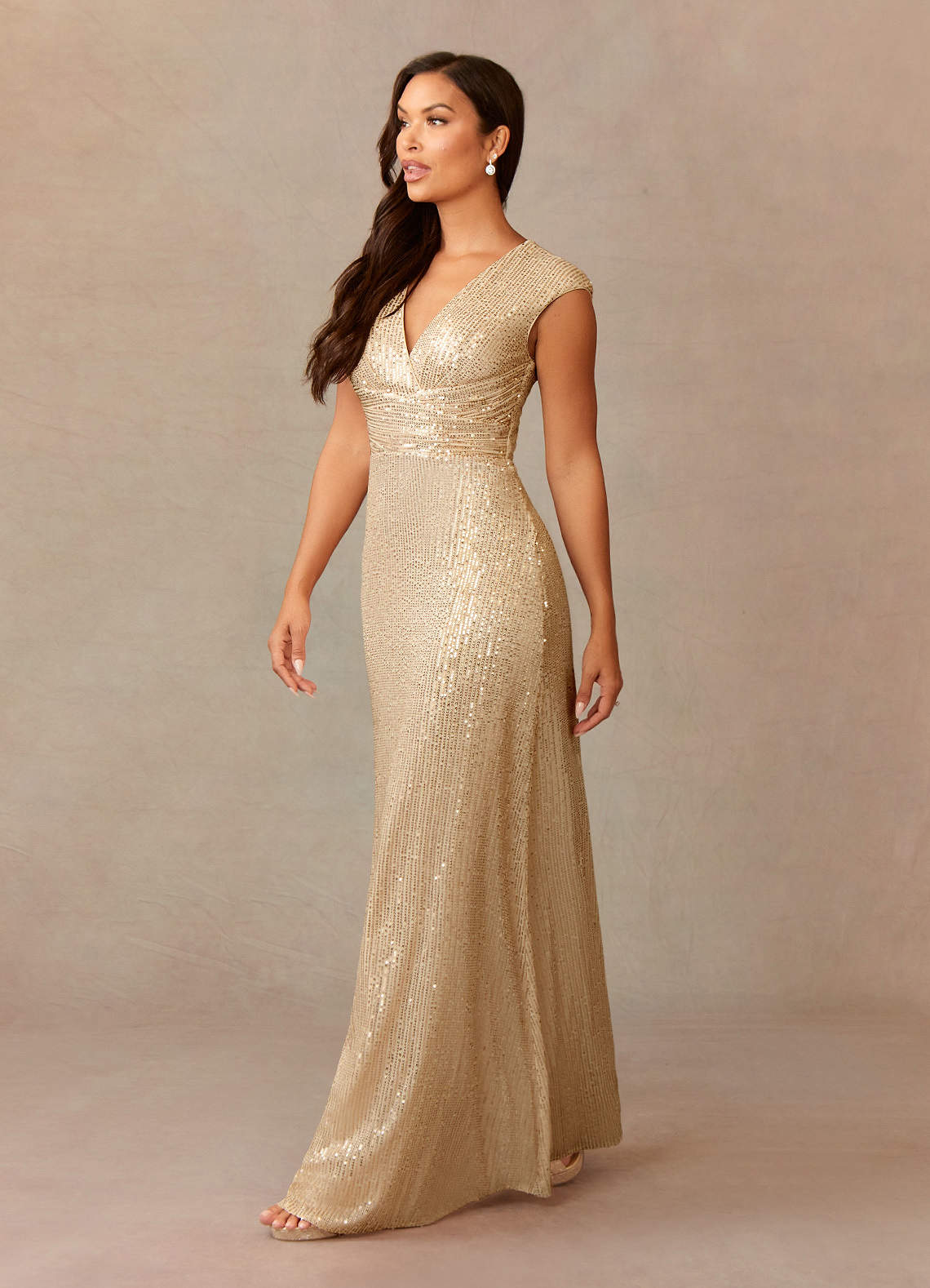 Sacramento A-Line V-Neck Sequined Tulle Mother of the Bride Dress in champagne