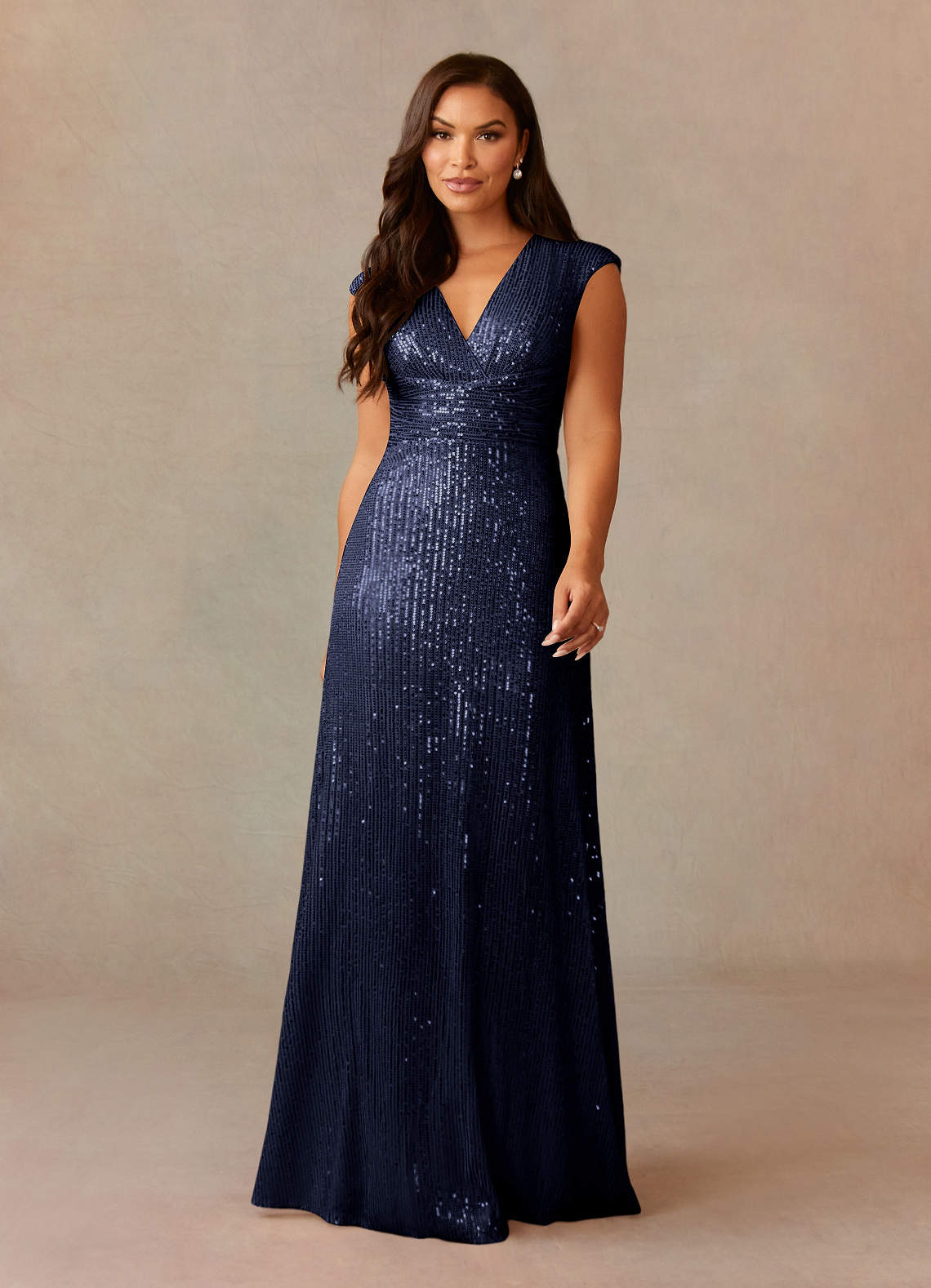 Sacramento A-Line V-Neck Sequined Tulle Mother of the Bride Dress in Dark Navy