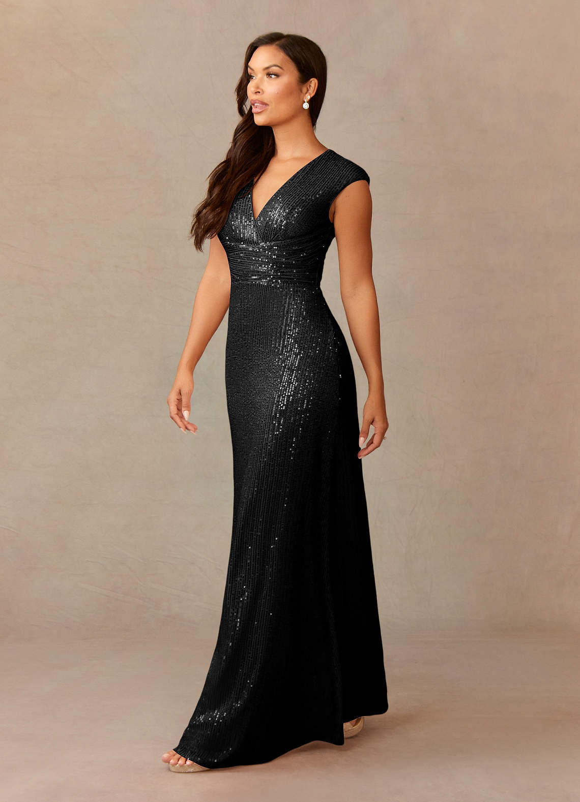Sacramento A-Line V-Neck Sequined Tulle Mother of the Bride Dress in black