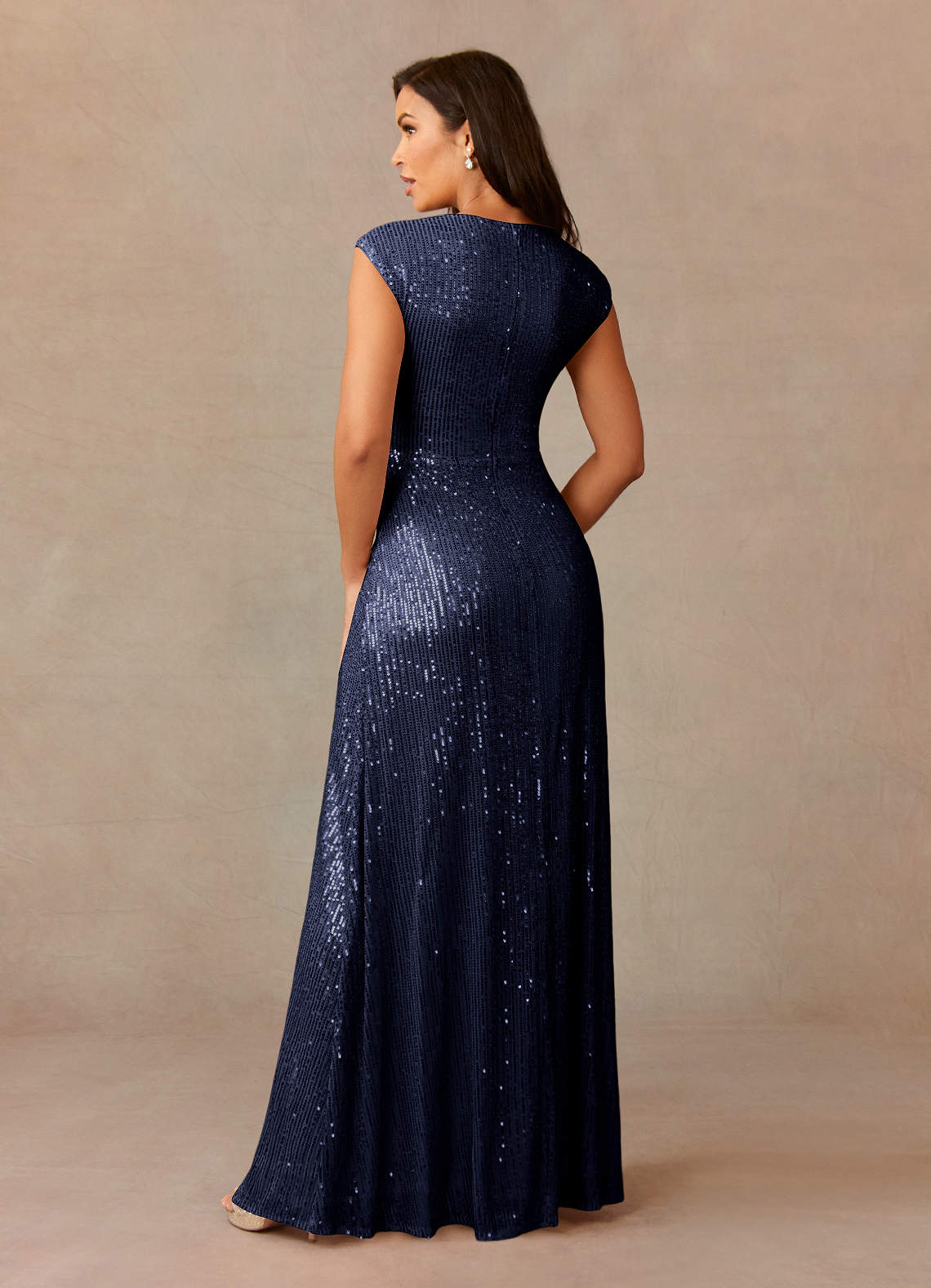 Sacramento A-Line V-Neck Sequined Tulle Mother of the Bride Dress in Dark Navy