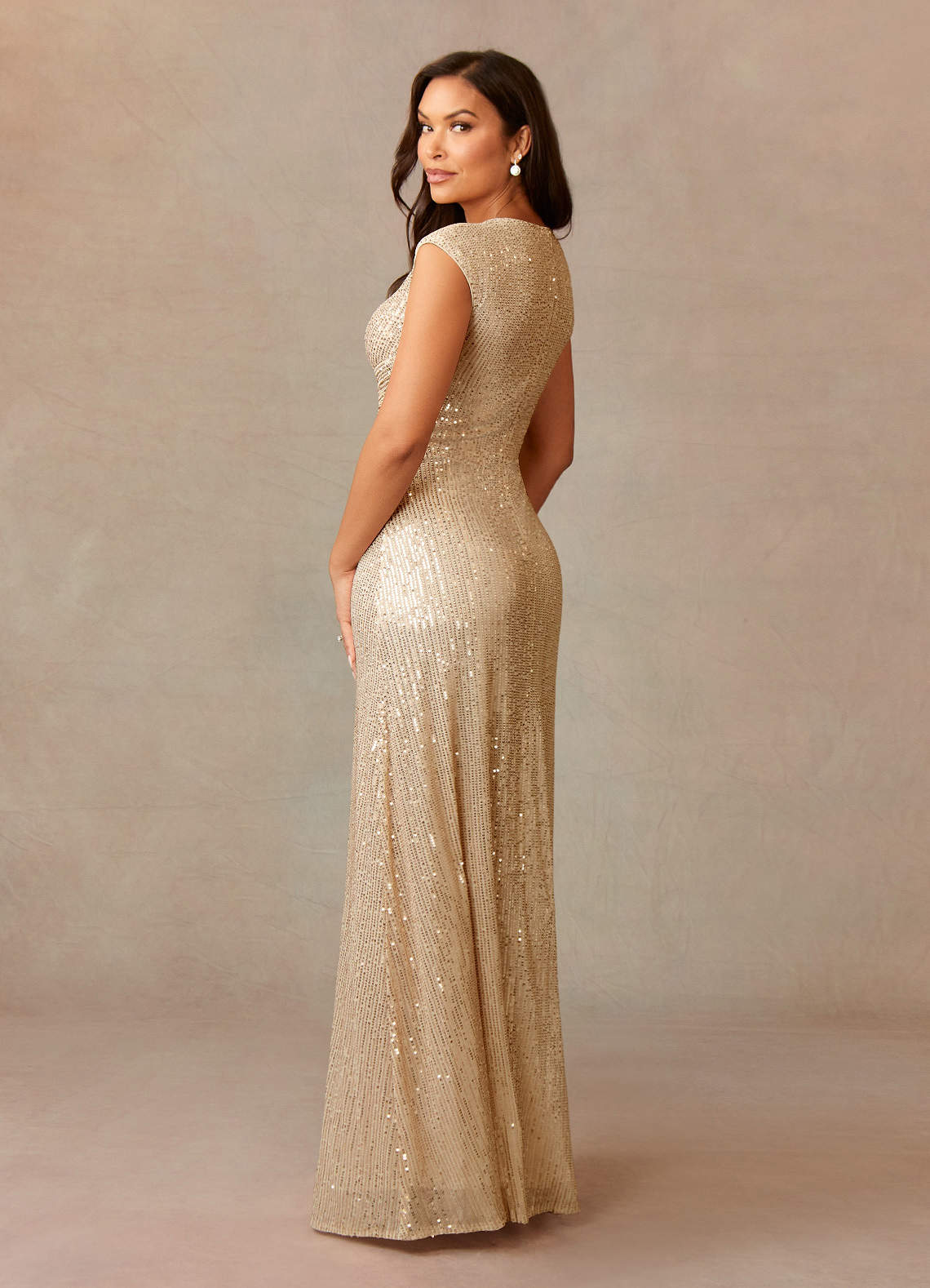 Sacramento A-Line V-Neck Sequined Tulle Mother of the Bride Dress in champagne