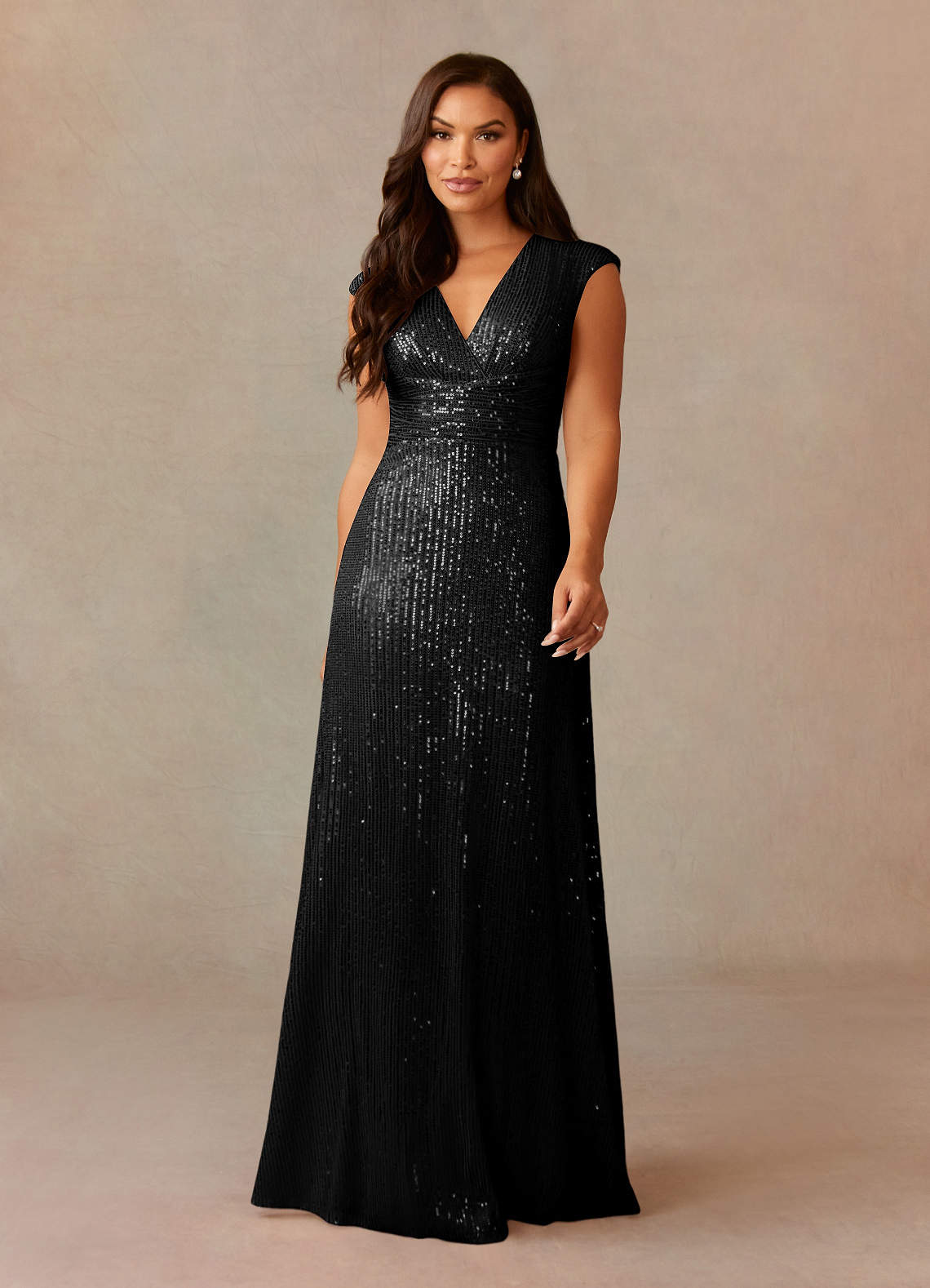 Sacramento A-Line V-Neck Sequined Tulle Mother of the Bride Dress in black