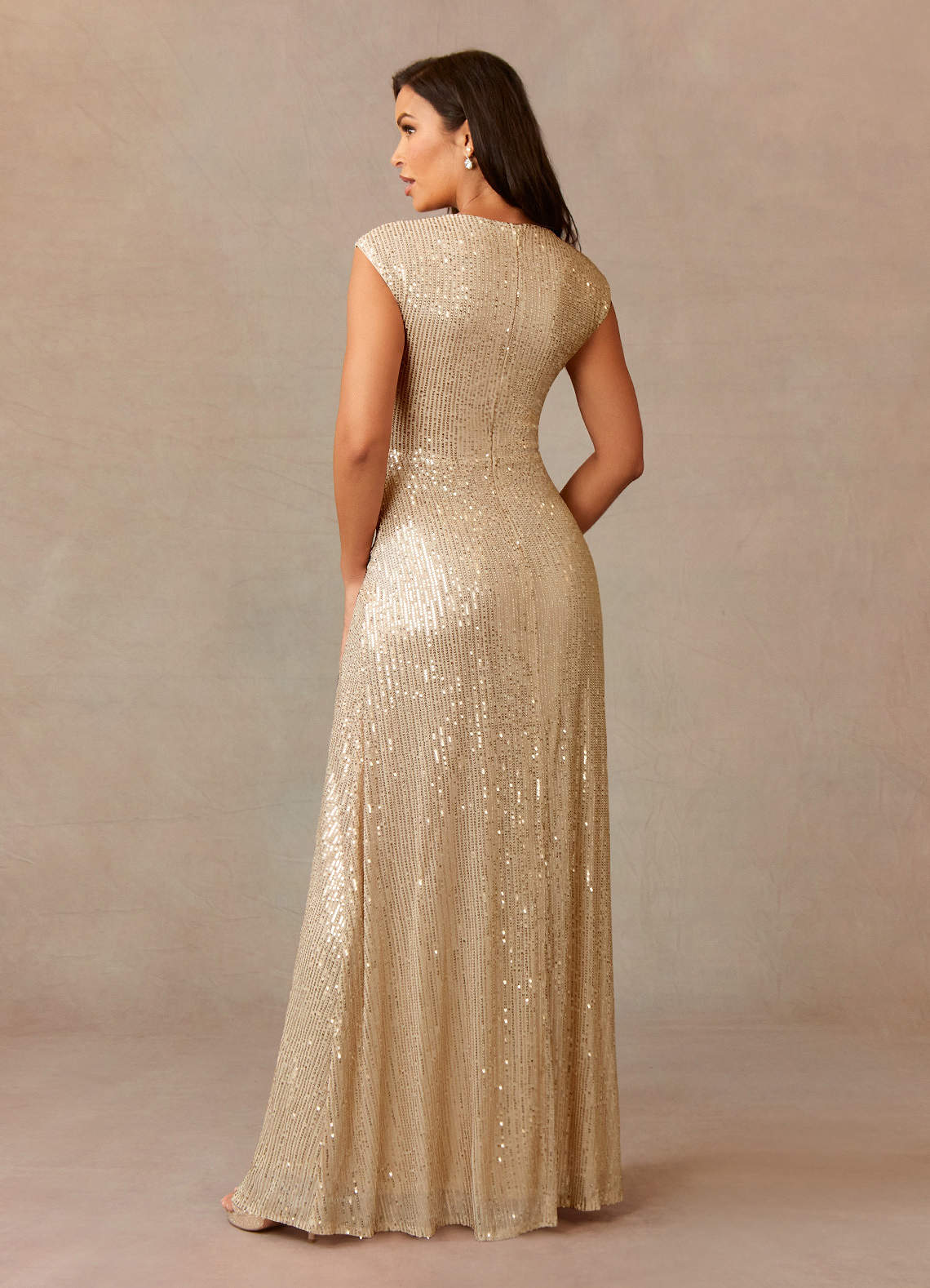 Sacramento A-Line V-Neck Sequined Tulle Mother of the Bride Dress in champagne
