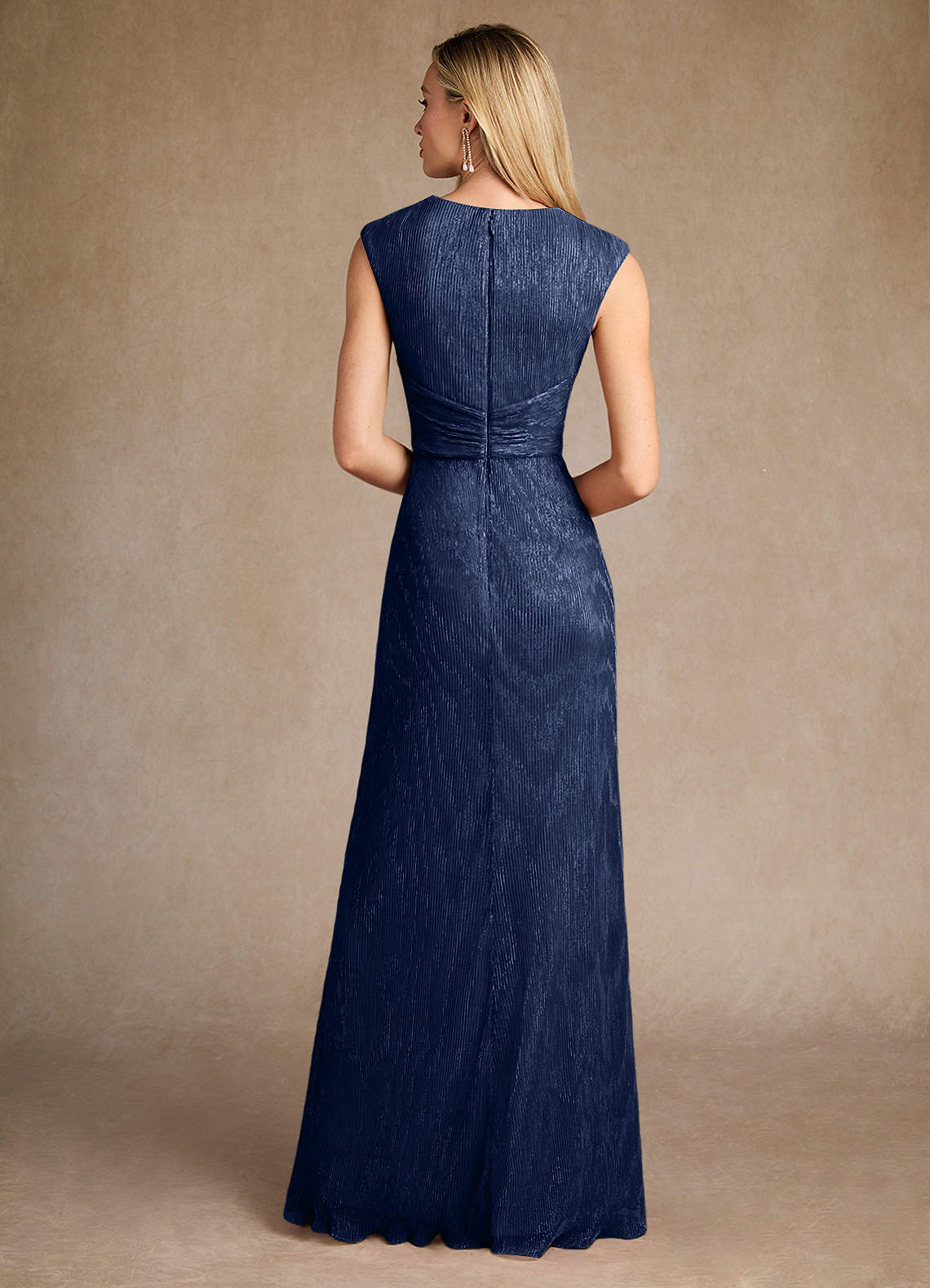 Salem A-Line V-Neck Metallic Mesh Mother of the Bride Dress in Dark Navy