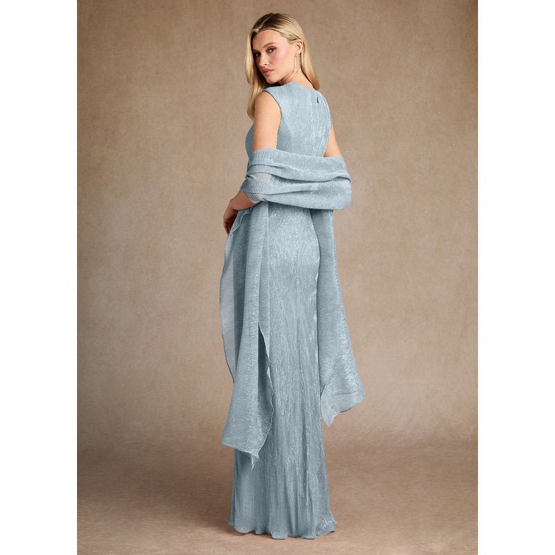 Salem A-Line V-Neck Metallic Mesh Mother of the Bride Dress in Dusty Blue - image 5