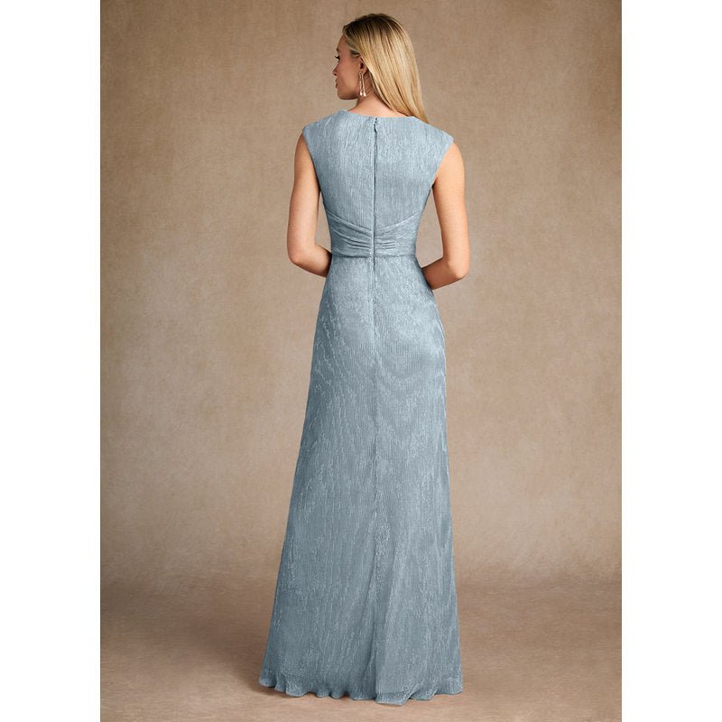 Salem A-Line V-Neck Metallic Mesh Mother of the Bride Dress in Dusty Blue - image 3