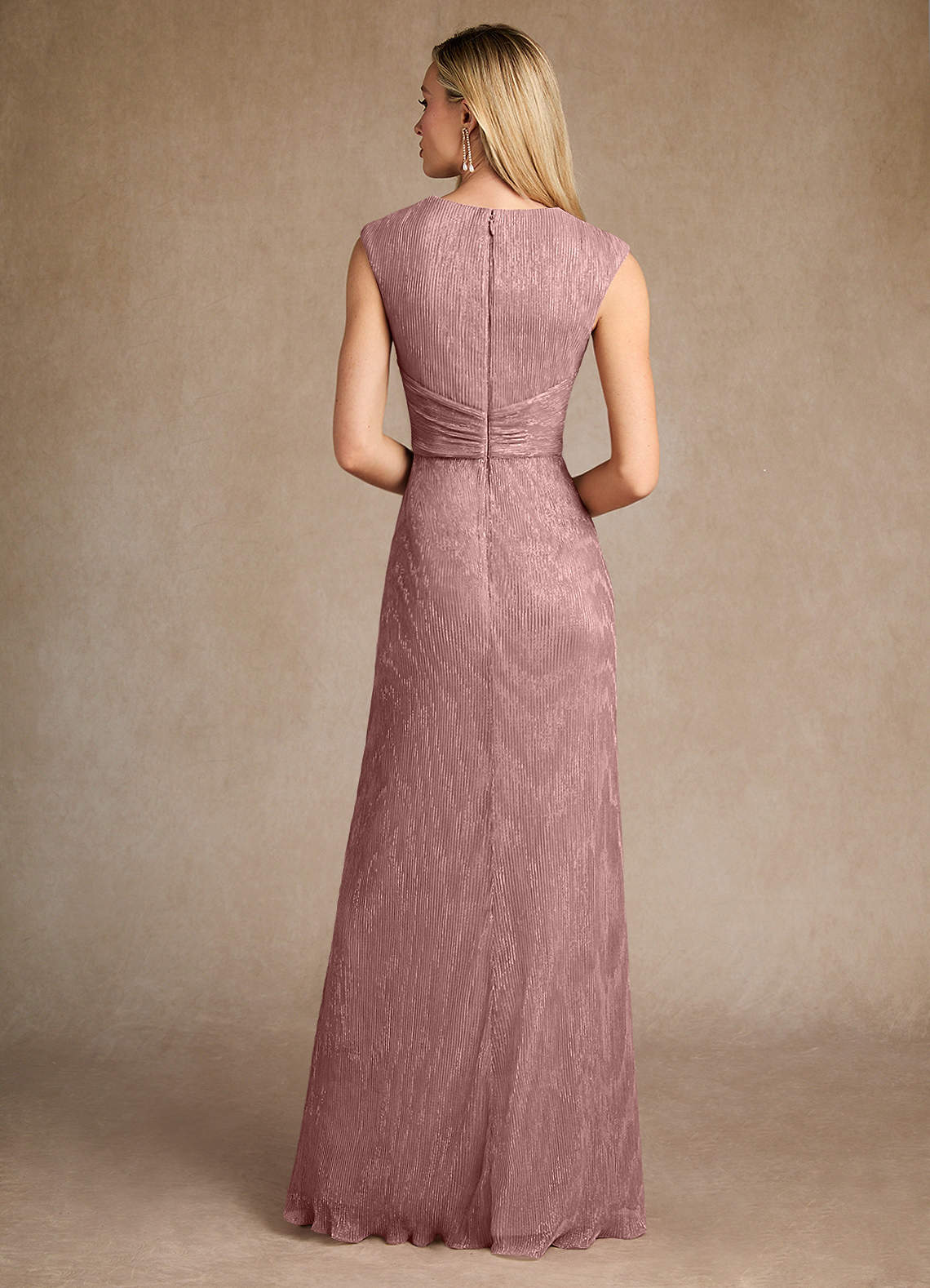 Salem A-Line V-Neck Metallic Mesh Mother of the Bride Dress in Dusty Rose