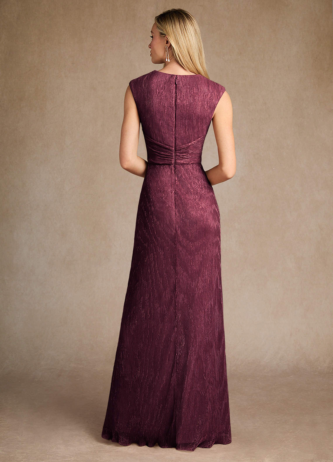 Salem A-Line V-Neck Metallic Mesh Mother of the Bride Dress in Berry